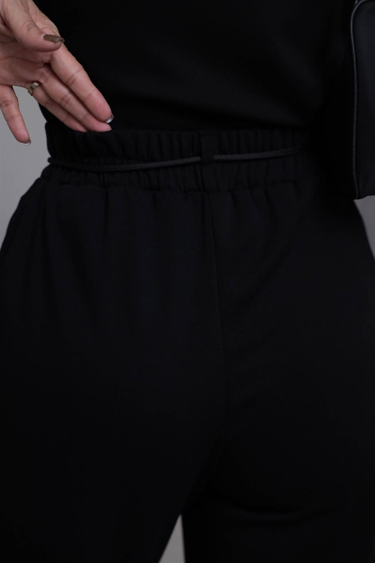 8009 Bel Lastikli İp Kemerli Oys Modal Pantolon SİYAH