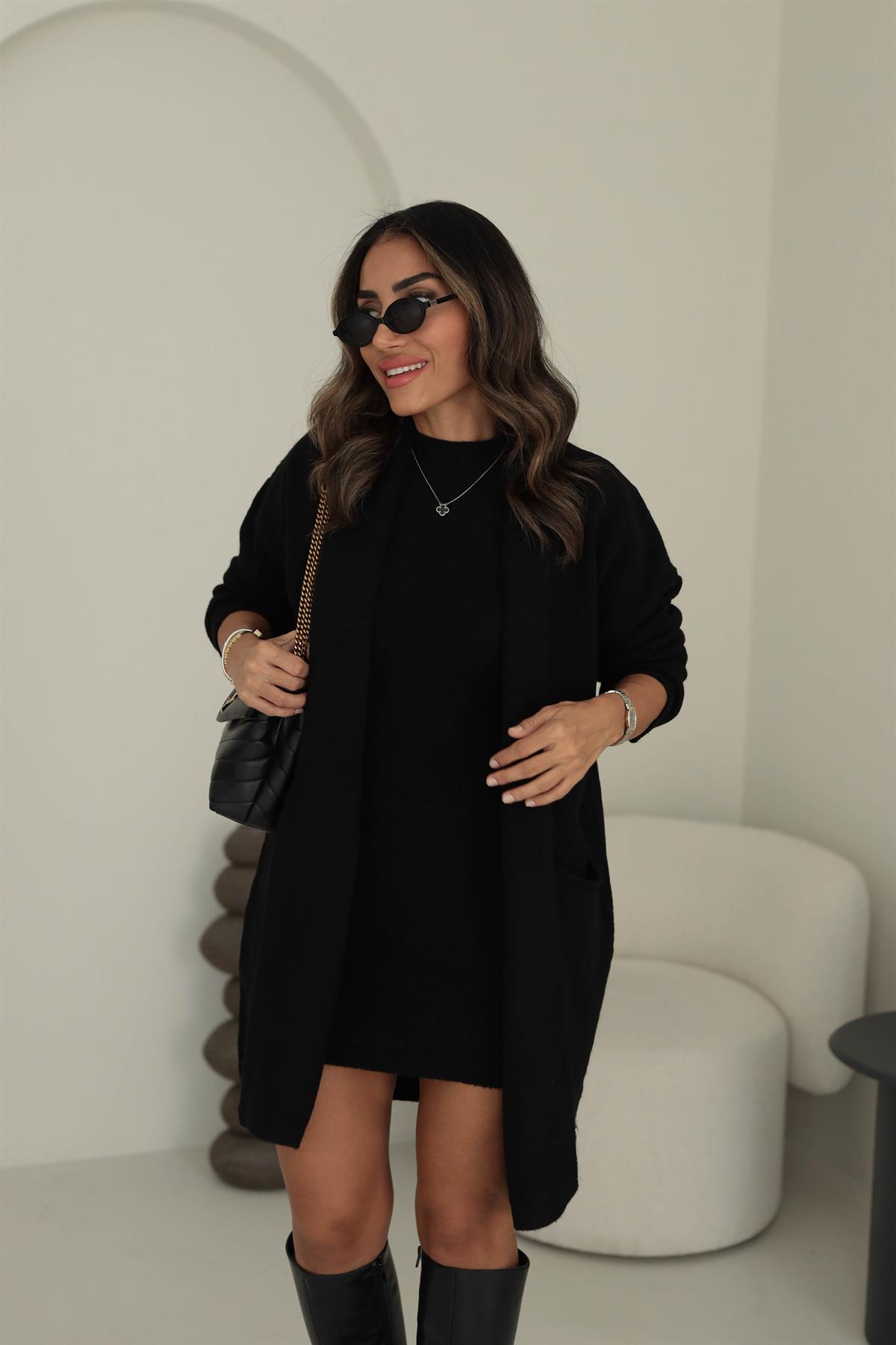 5131Y Hırka Elbise İkili Triko Takım SİYAH