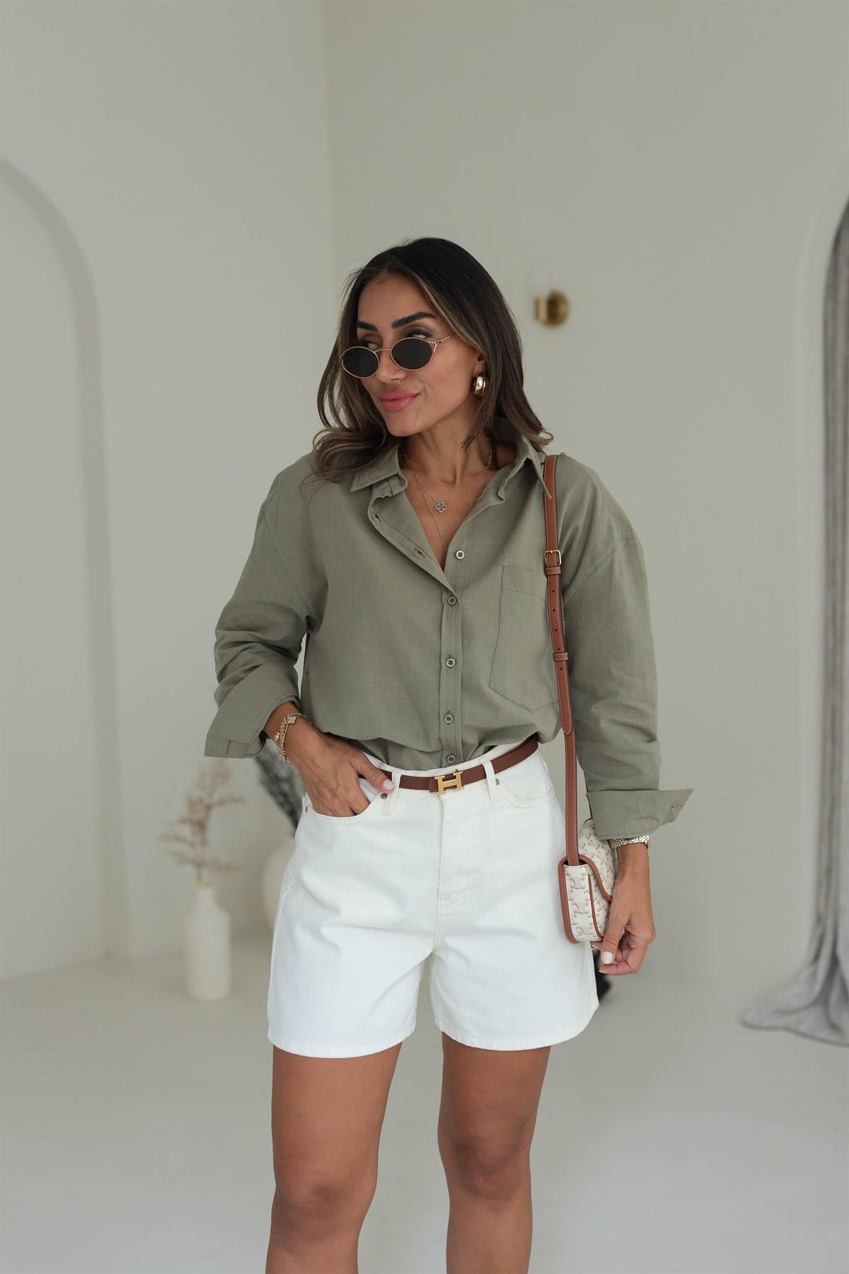 4719 Cep Detaylı Keten Gömlek