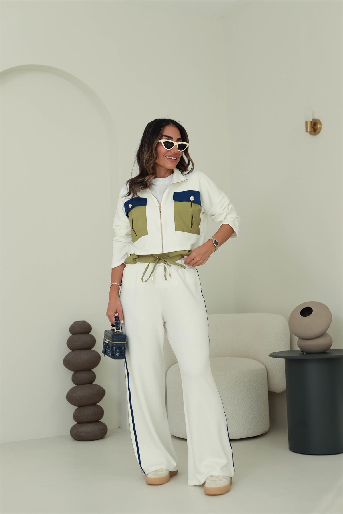 2970 Cepli Gold Düğmeli Premium Kumaş Takım BEYAZ