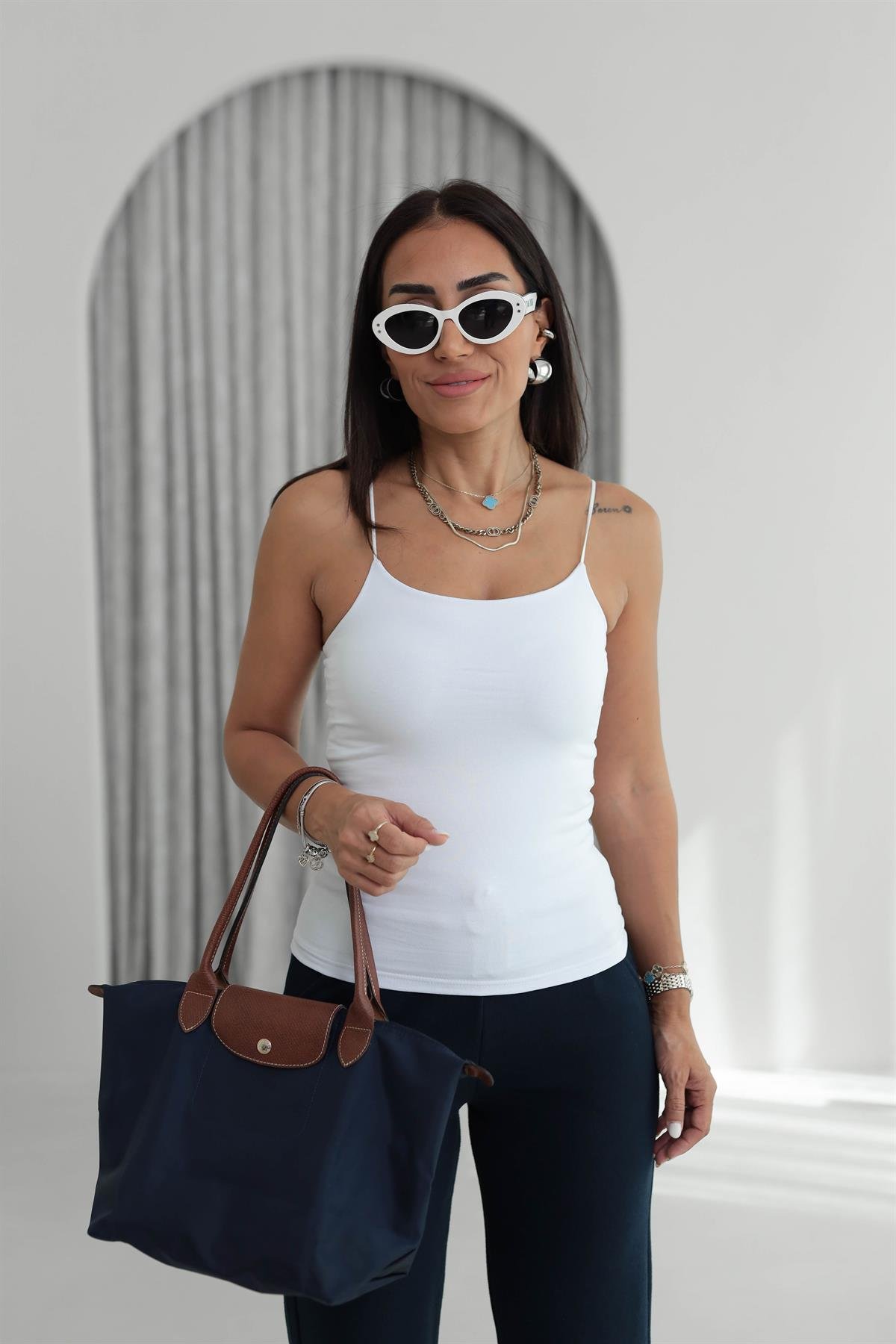 1006 İp Askılı Uzun Atlet BEYAZ