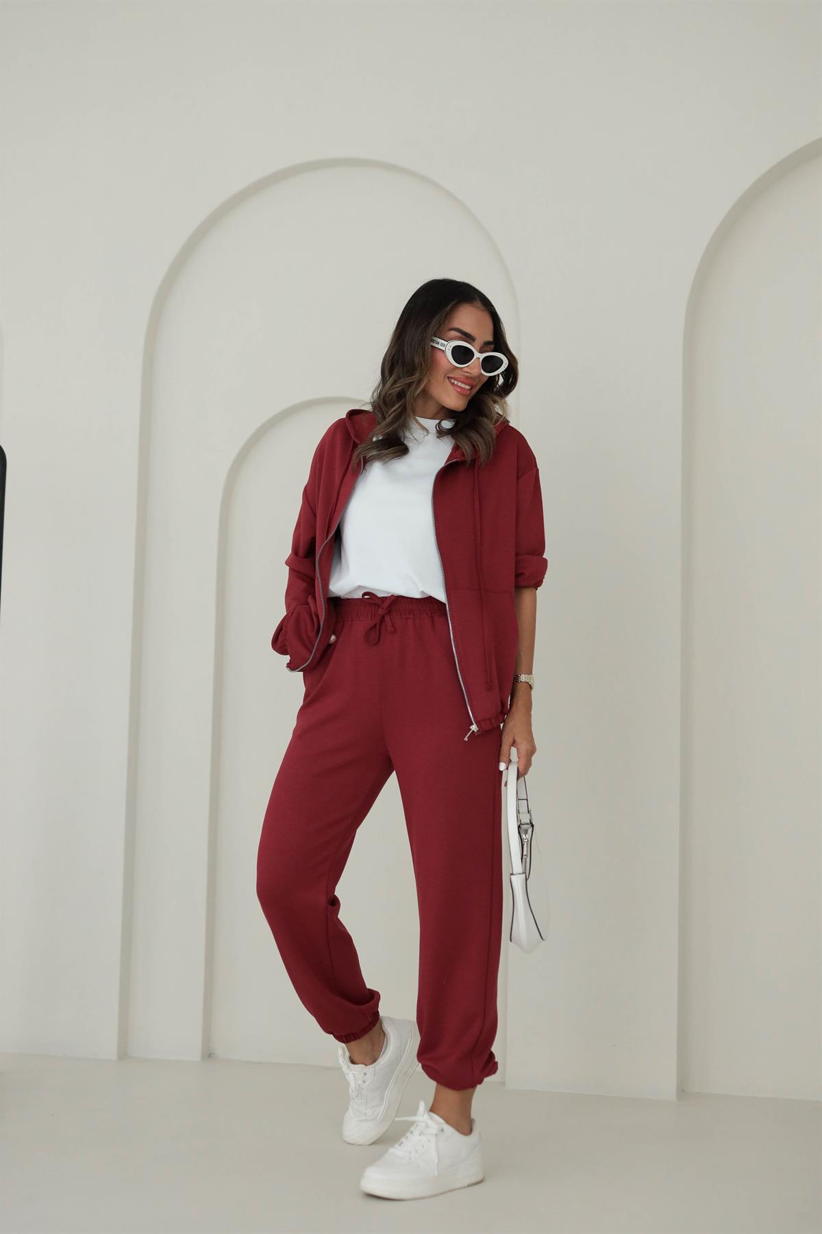 0091 Bel Lastikli Modal Kumaş Takım BORDO