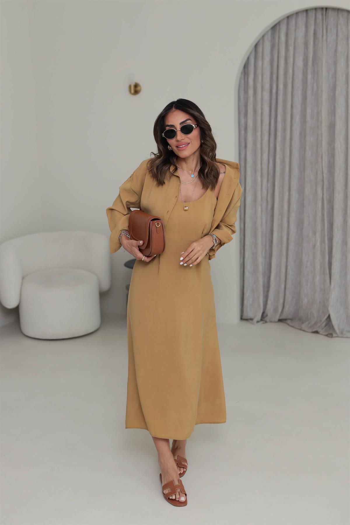 1153 Tencel Gömlek & Elbise Takım HARDAL