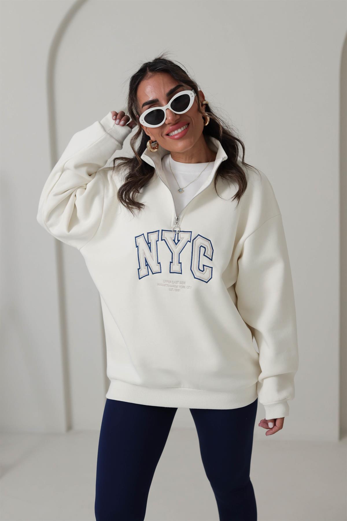 5002 Yarı Fermuarlı Baskılı Sweatshirt