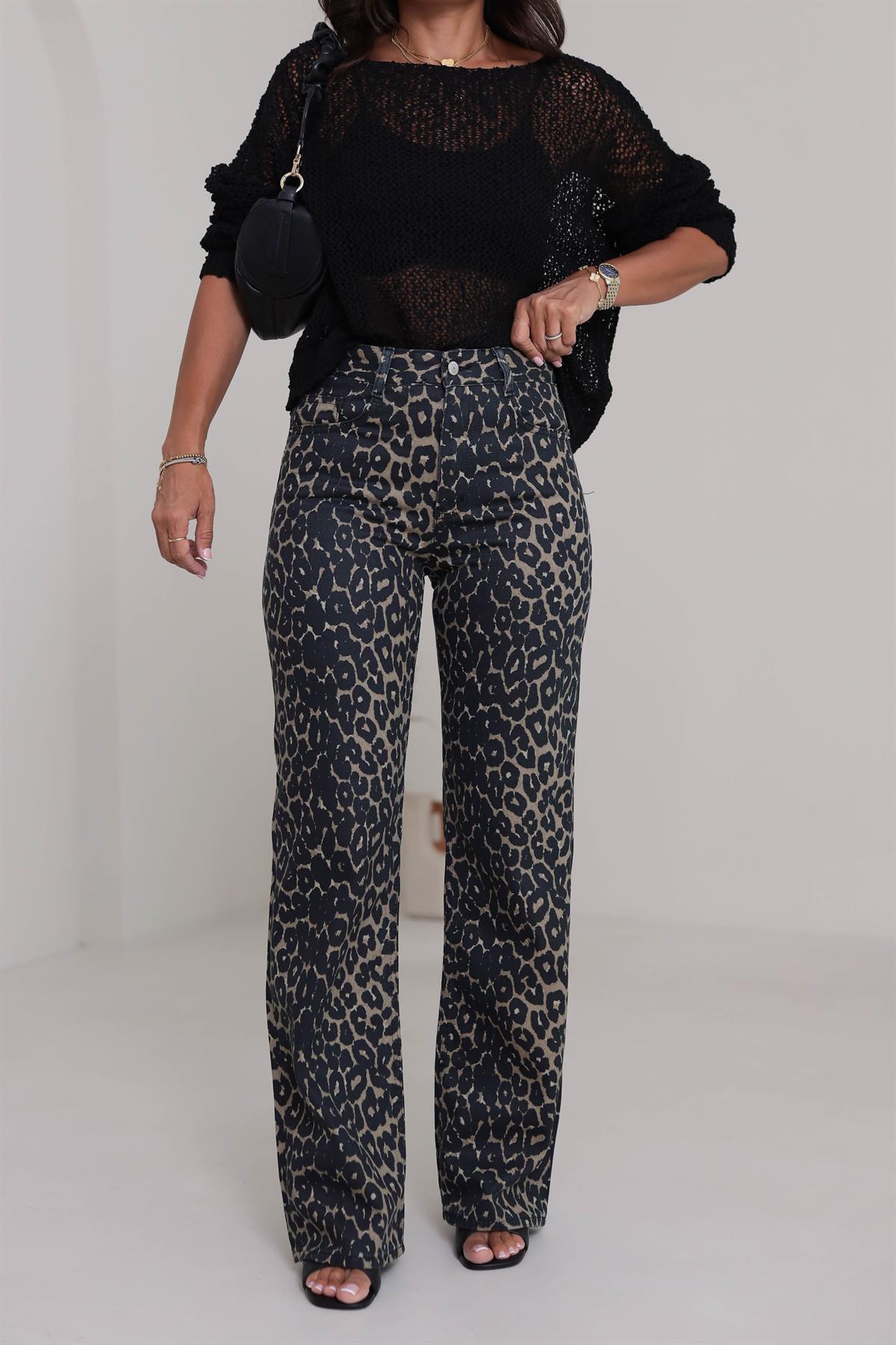 488 Yüksek Bel Wide Leg Jean LEOPAR