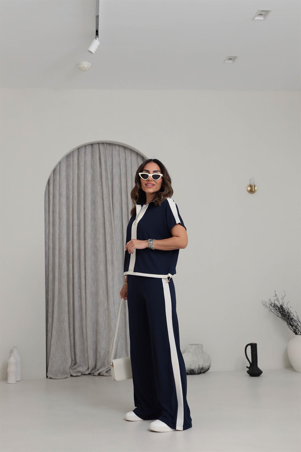 6497 Gold Fermuar Detaylı Modal Kumaş Pantolon Takım LACİVERT