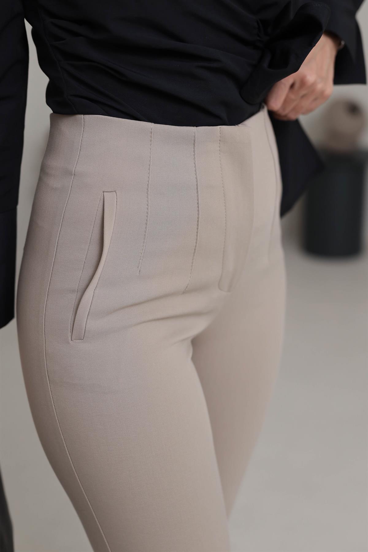 U5113-K Önü Flotalı Kumaş Pantolon BEJ