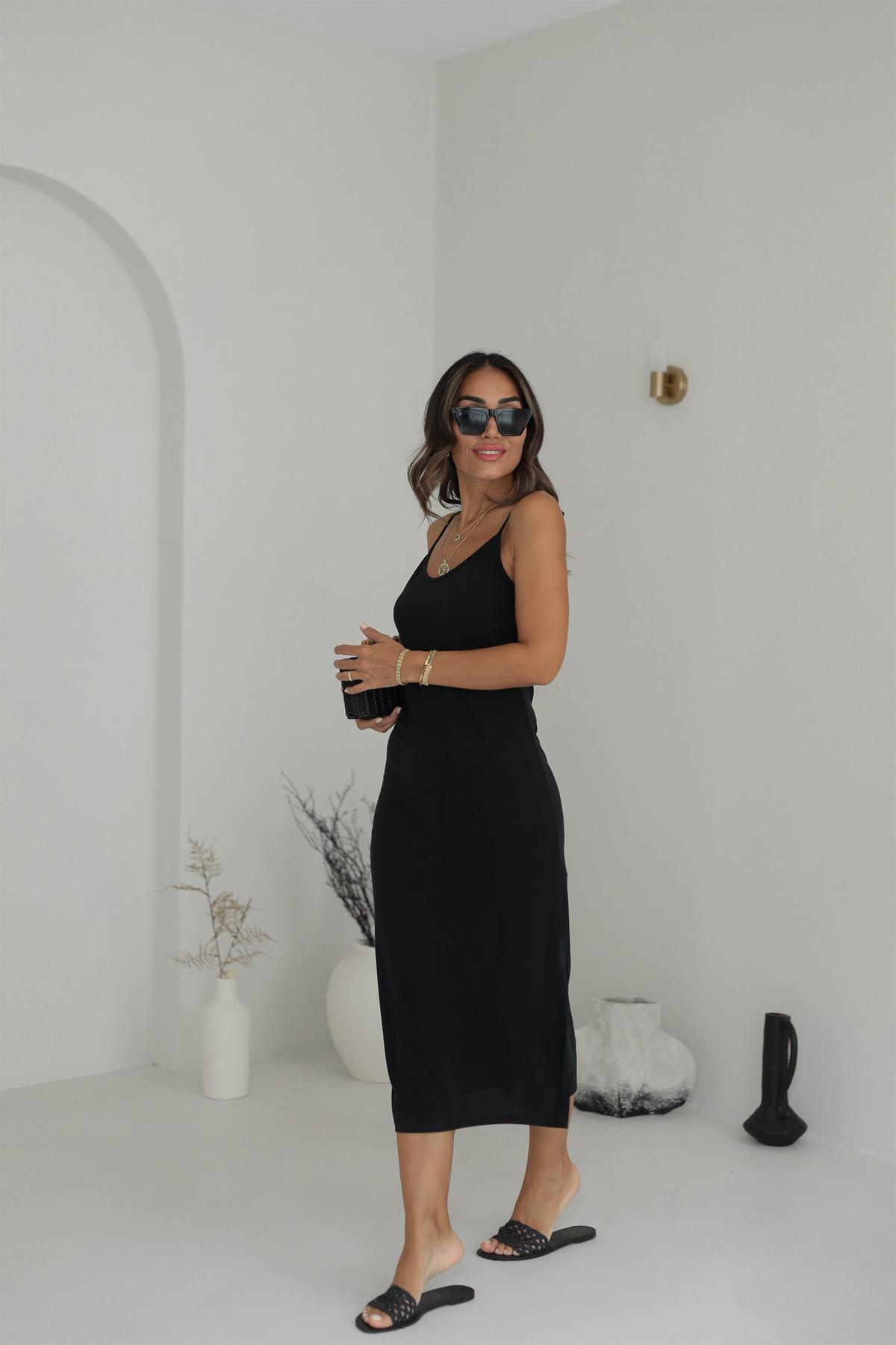 İp Askılı Modal Kumaş Elbise