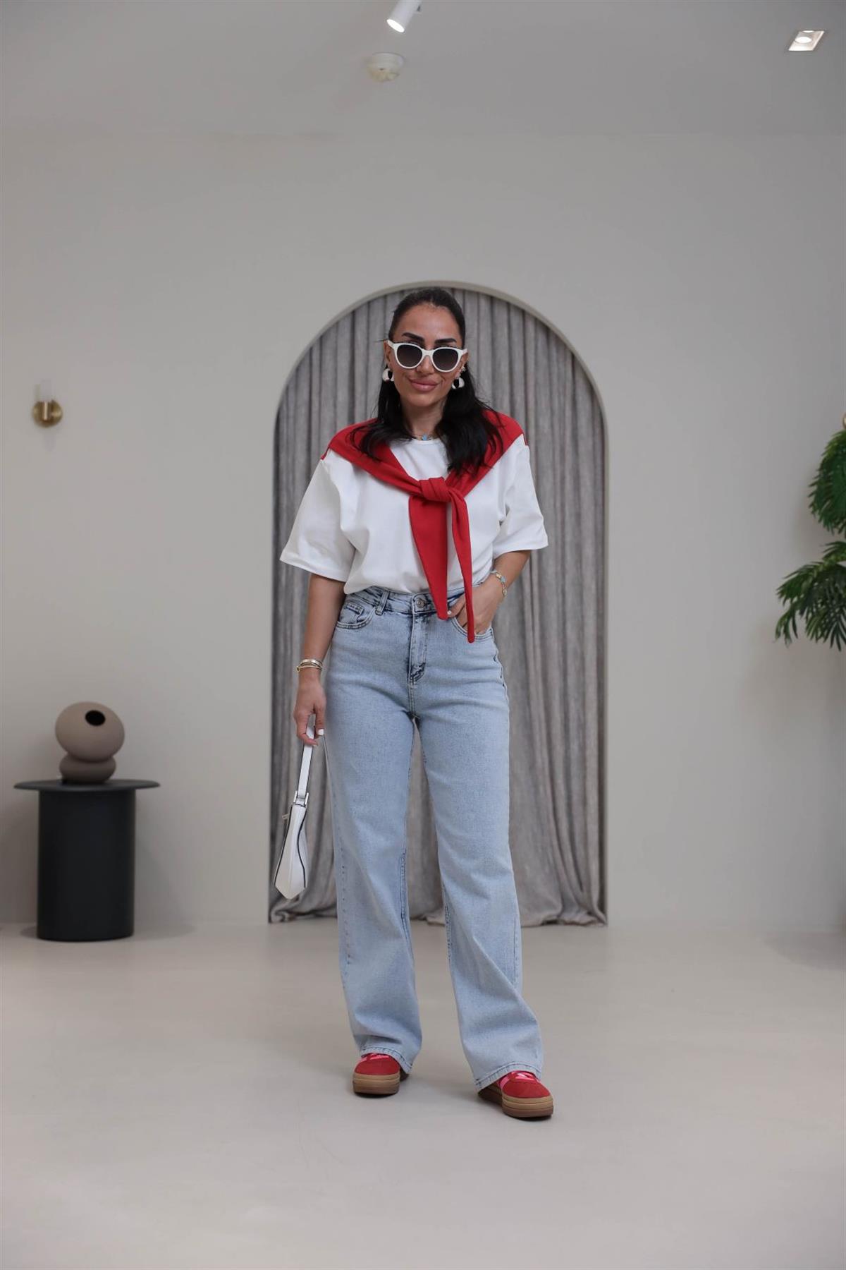 1071 Yüksek Bel Dökümlü Palazzo Jean AÇIK MAVİ