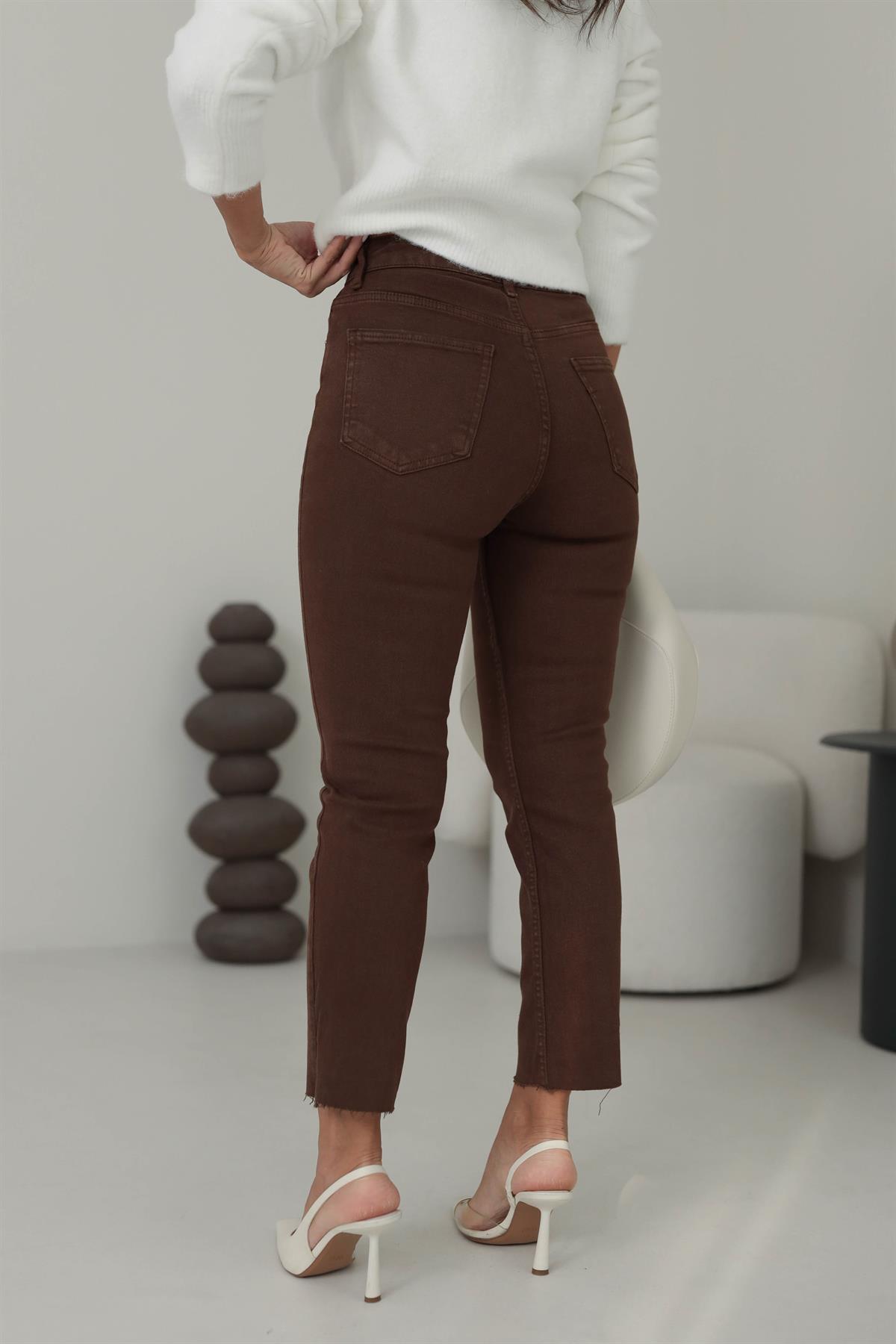 ZA Lazer Kesikli Boyfit Jean KAHVE