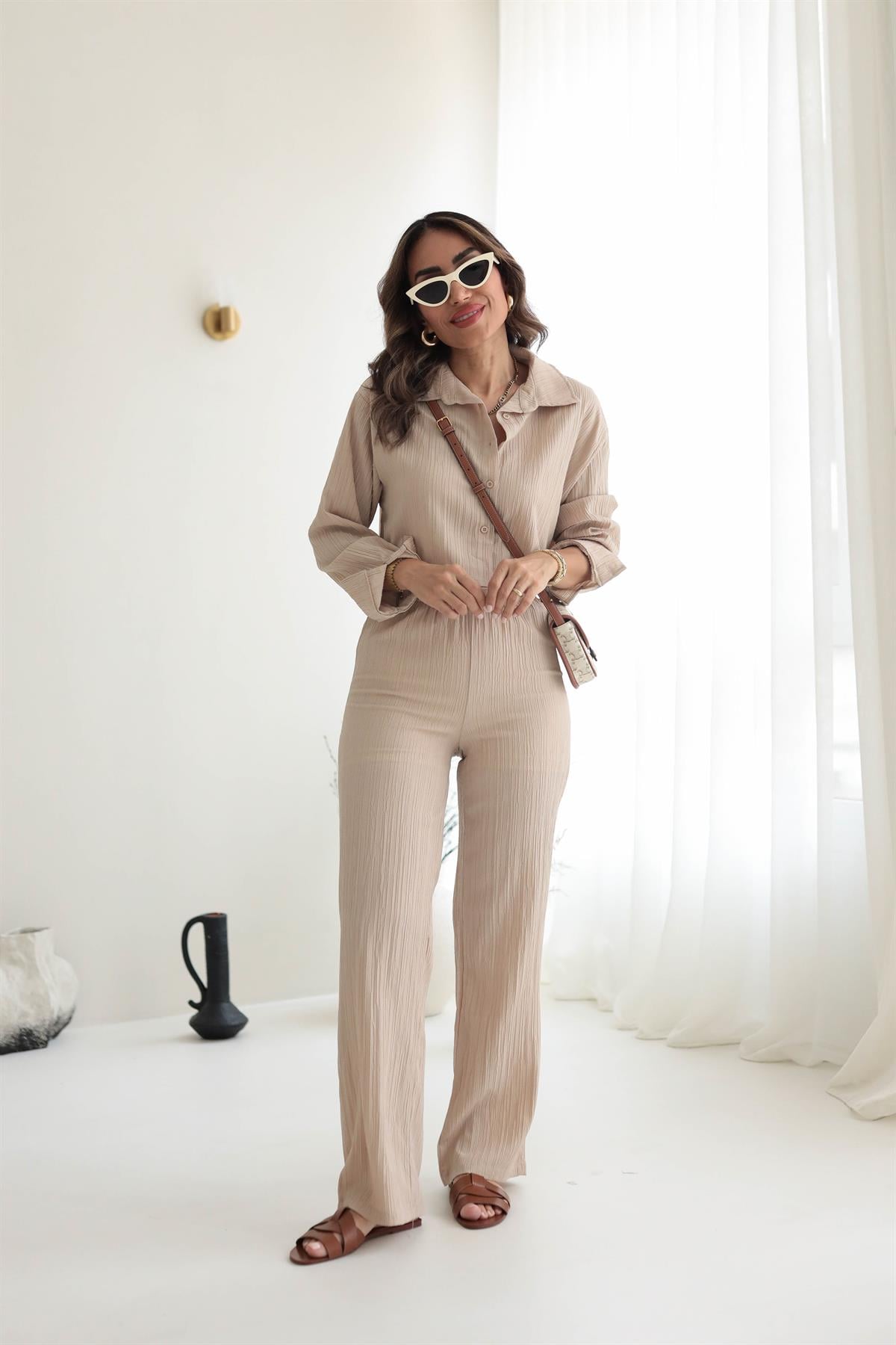 0042 Gömlek & Pantolon Gofre Takım