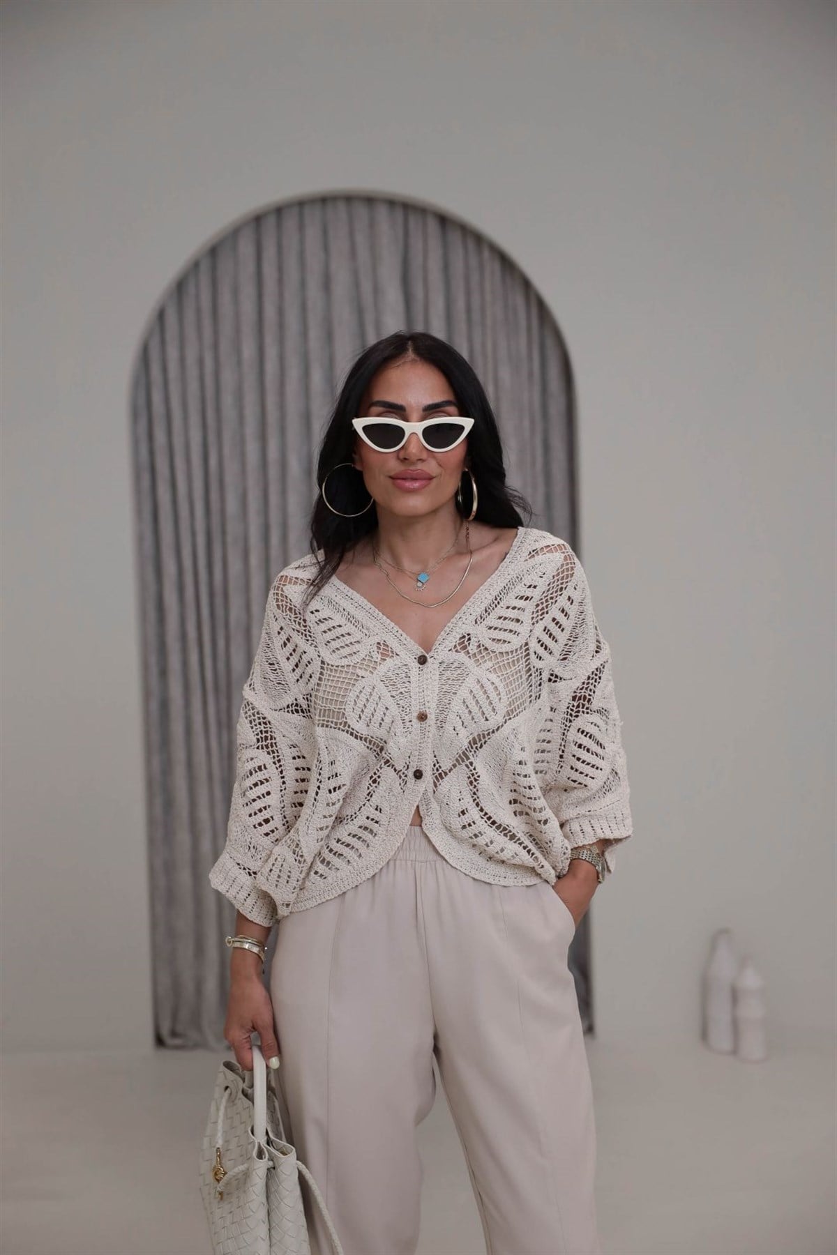 9798 İthal Ajurlu Kimono NATURAL