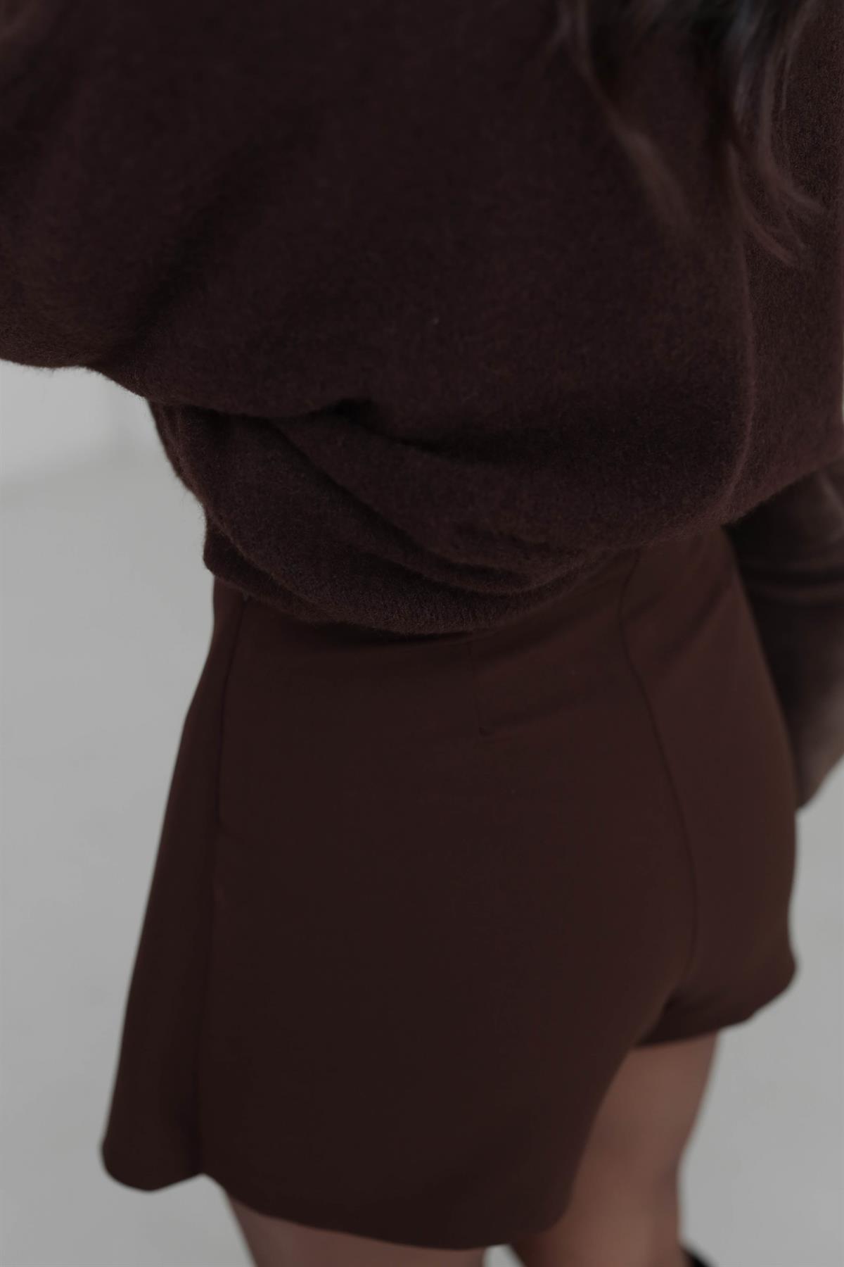 219 Gold Toka Detaylı Şort Etek ACI KAHVE