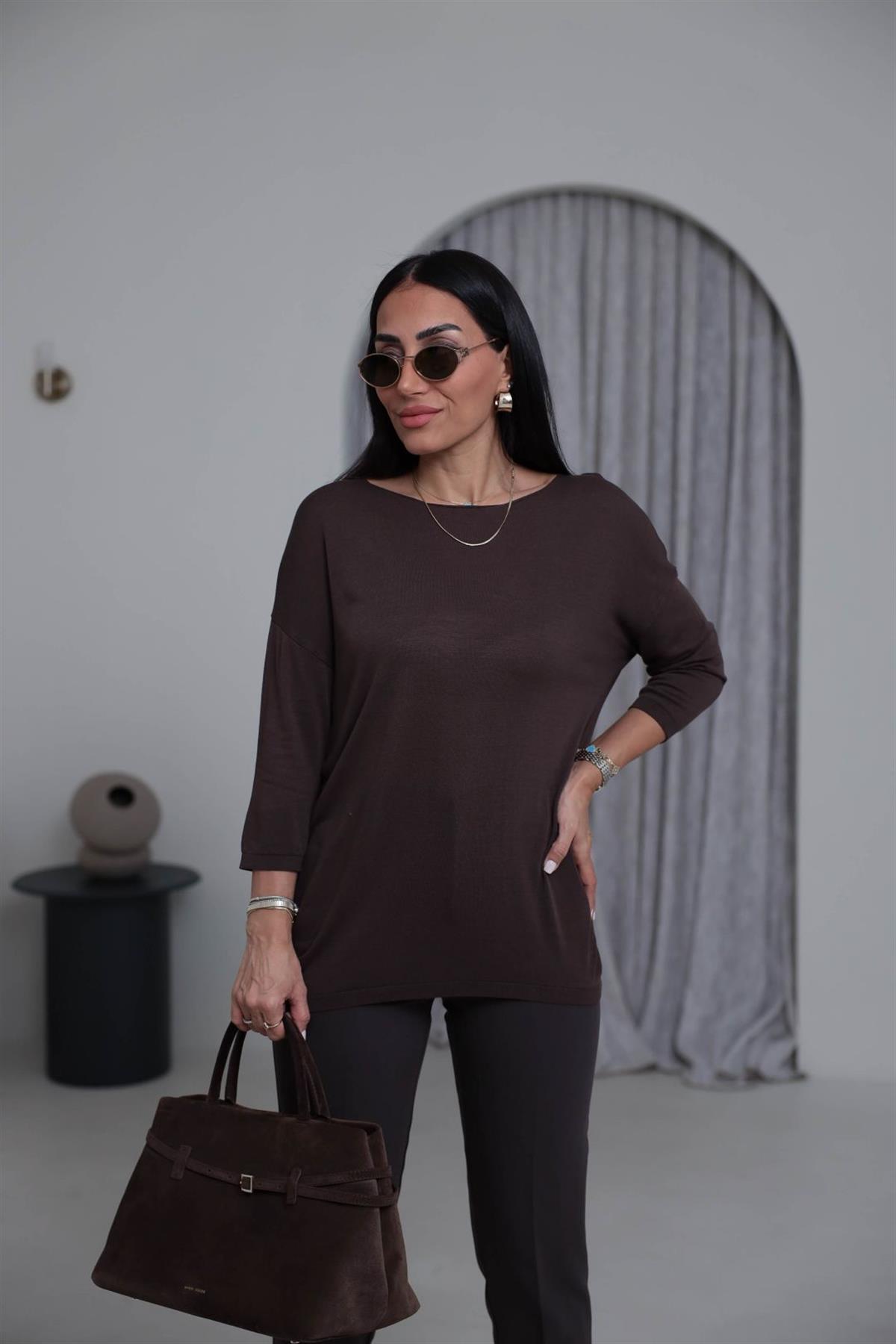 928 Truvakar Kol Viskon Triko Bluz KAHVE