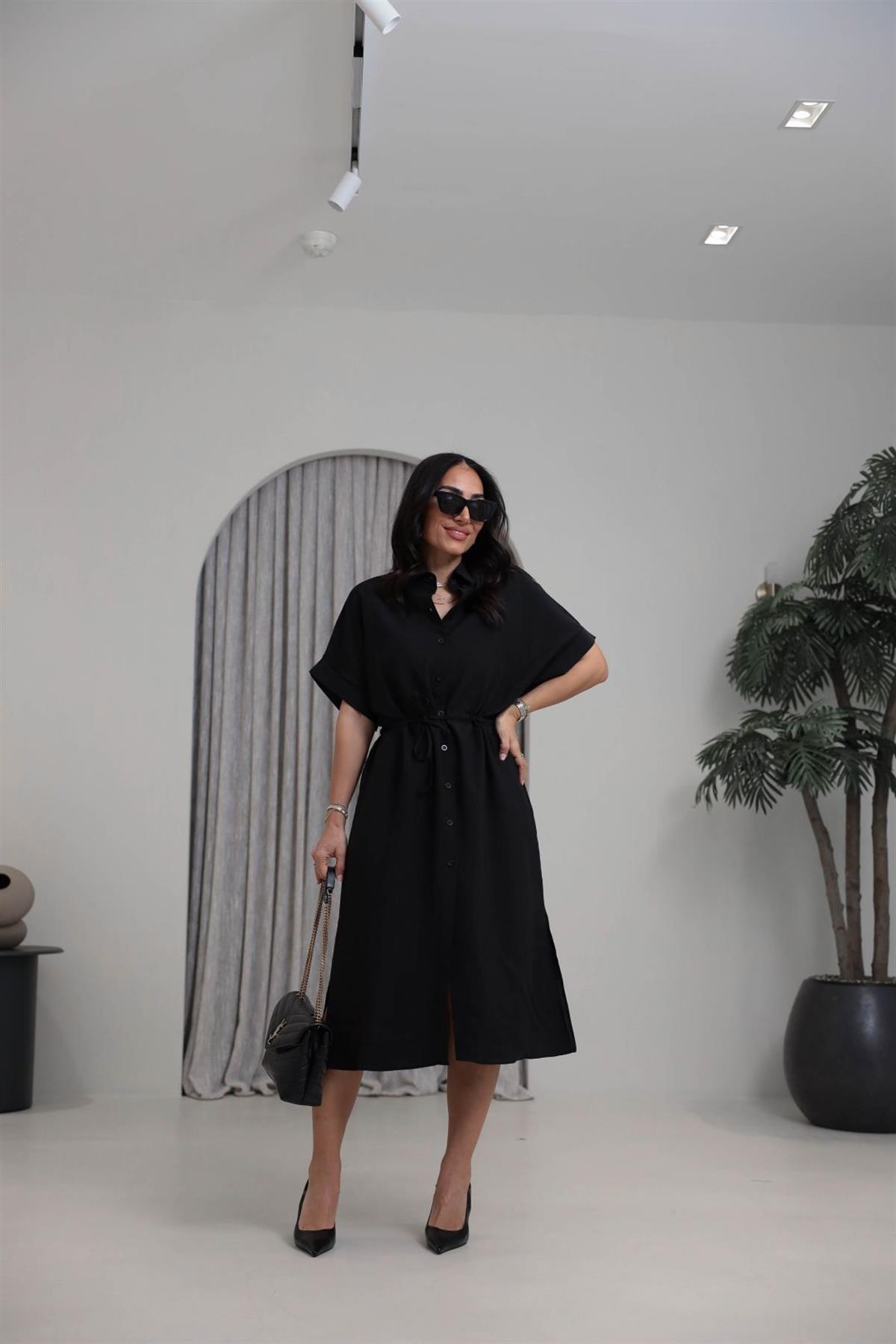 1003 Massi Tencel Gömlek Elbise SİYAH