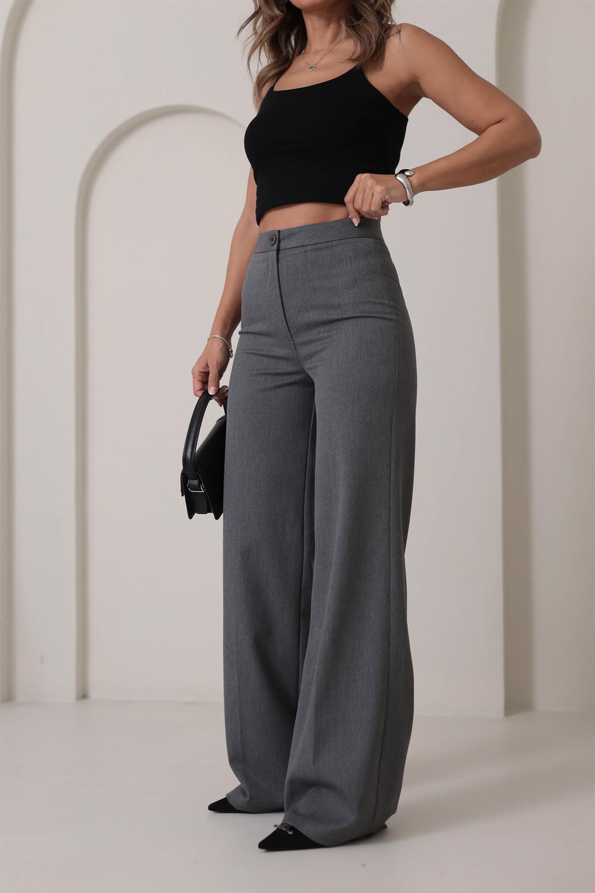 5156 Ultra Yüksek Bel Geniş Paça Pantolon ANTRASİT