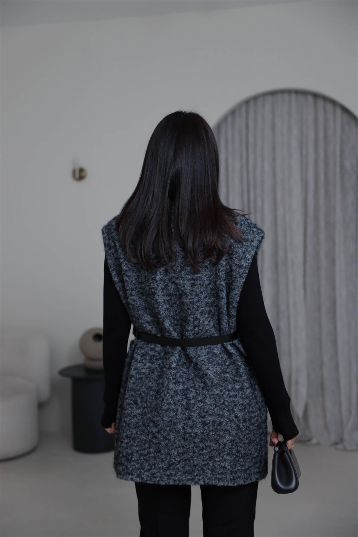 9187 Düğme Ve Kemer Detay Buklet Yelek ANTRASİT