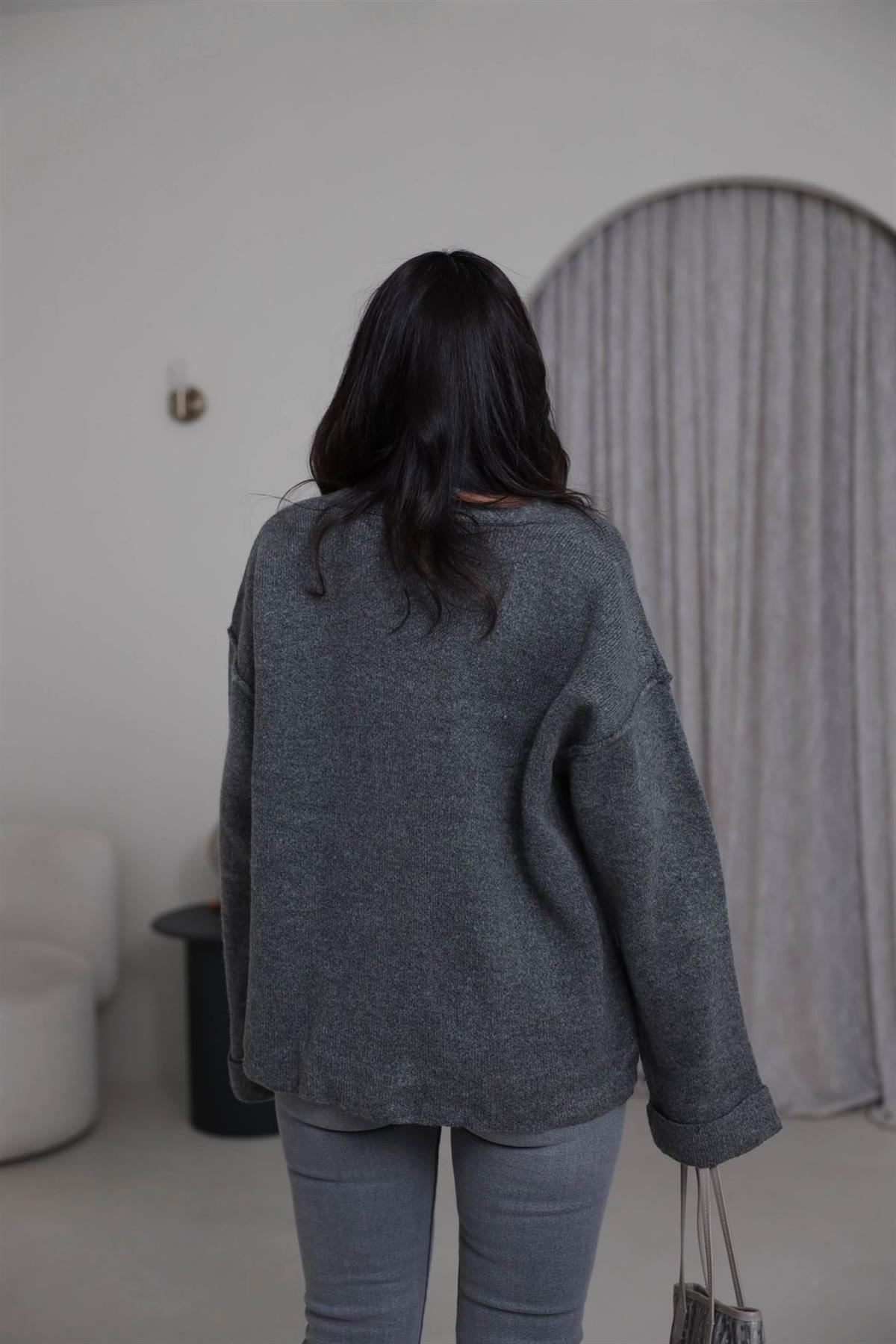 5231 Cepli Ters Dikiş Detaylı Hırka ANTRASİT