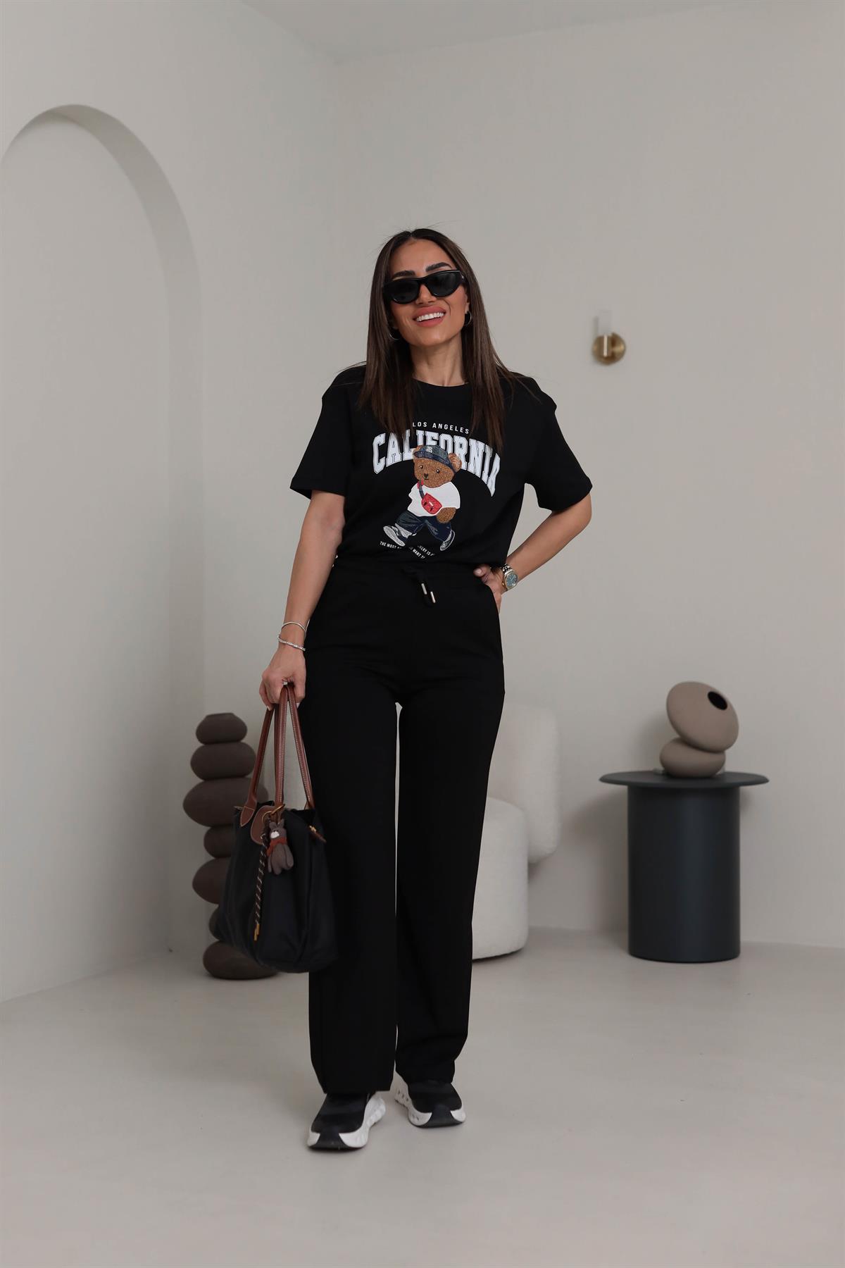 0016 Modal Kumaş Bel Lastikli Palazzo Eşofman Altı SİYAH