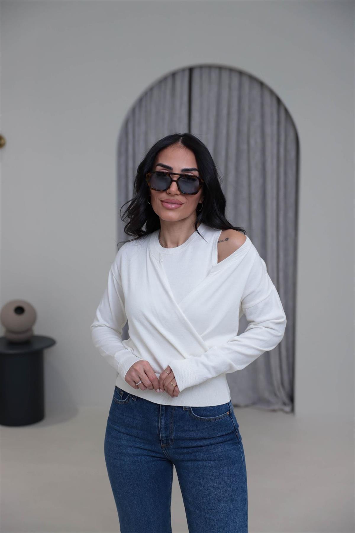 0163 Kruvaze Korsman İkili Takım Triko EKRU