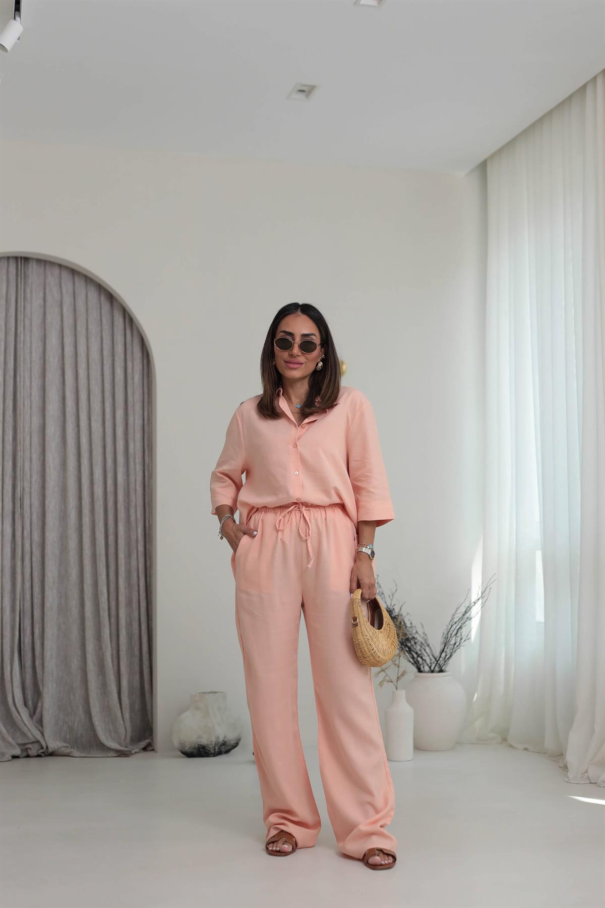 0390 Yarım Kol Gömlekli Pantolonlu Keten Takım YAVRUAĞZI