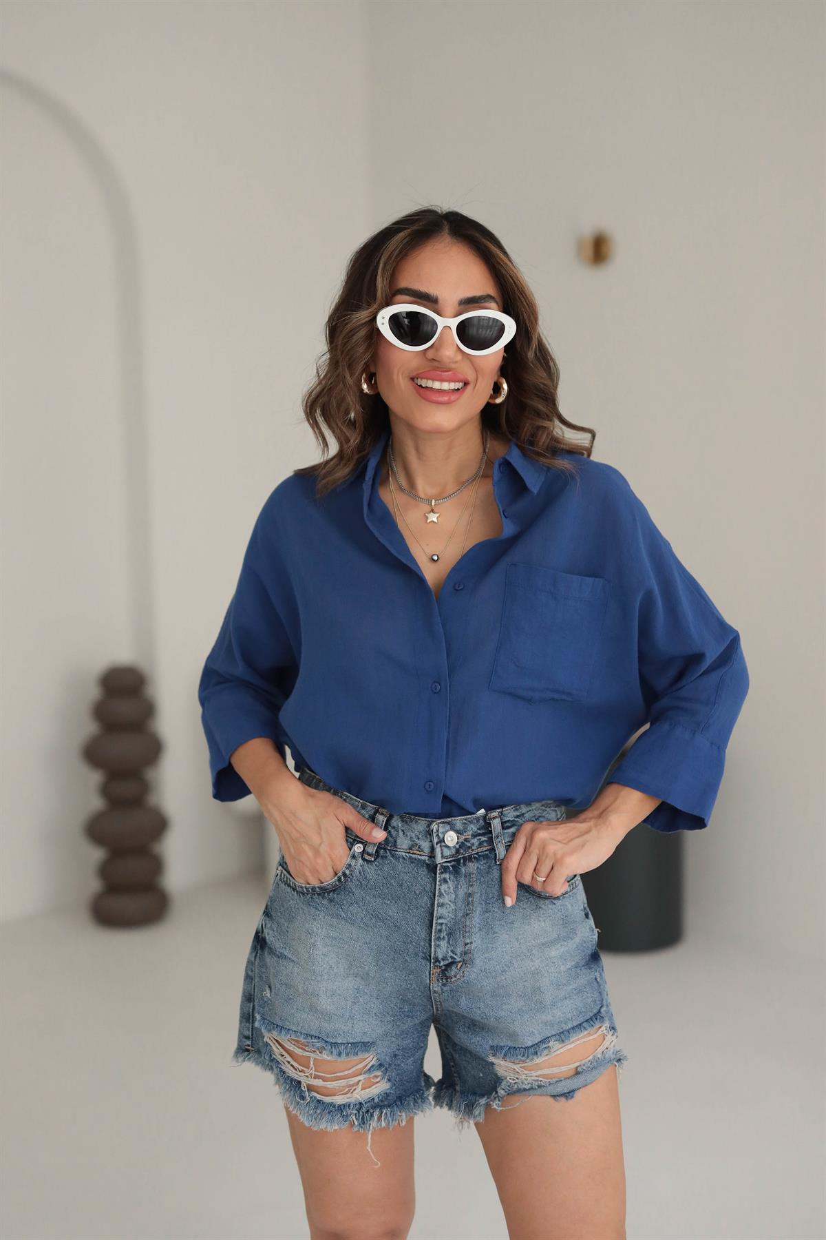 4309 Pamuklu Cep Detaylı Gömlek