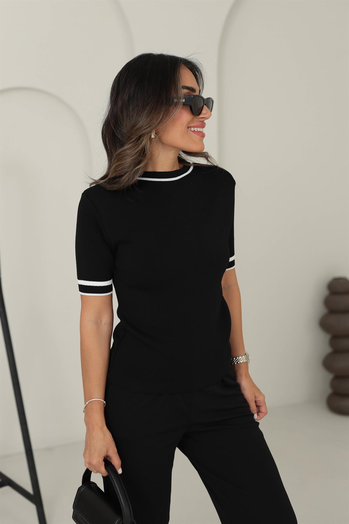 0167 Bisiklet Yaka Ribanalı Kısa Kol Ribanalı Triko