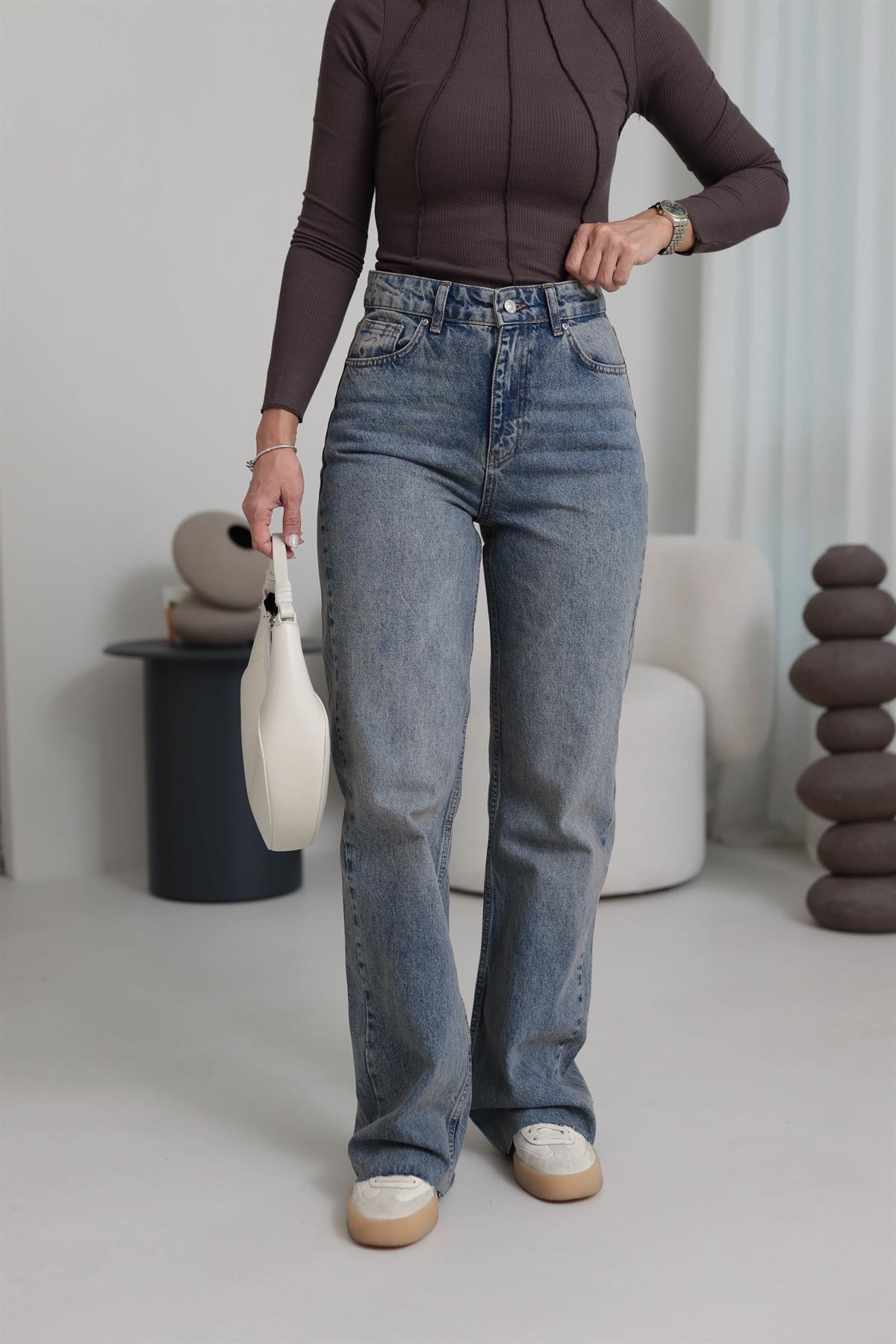 1077 Paça Kesikli Palazzo Jean TİNTLİ MAVİ