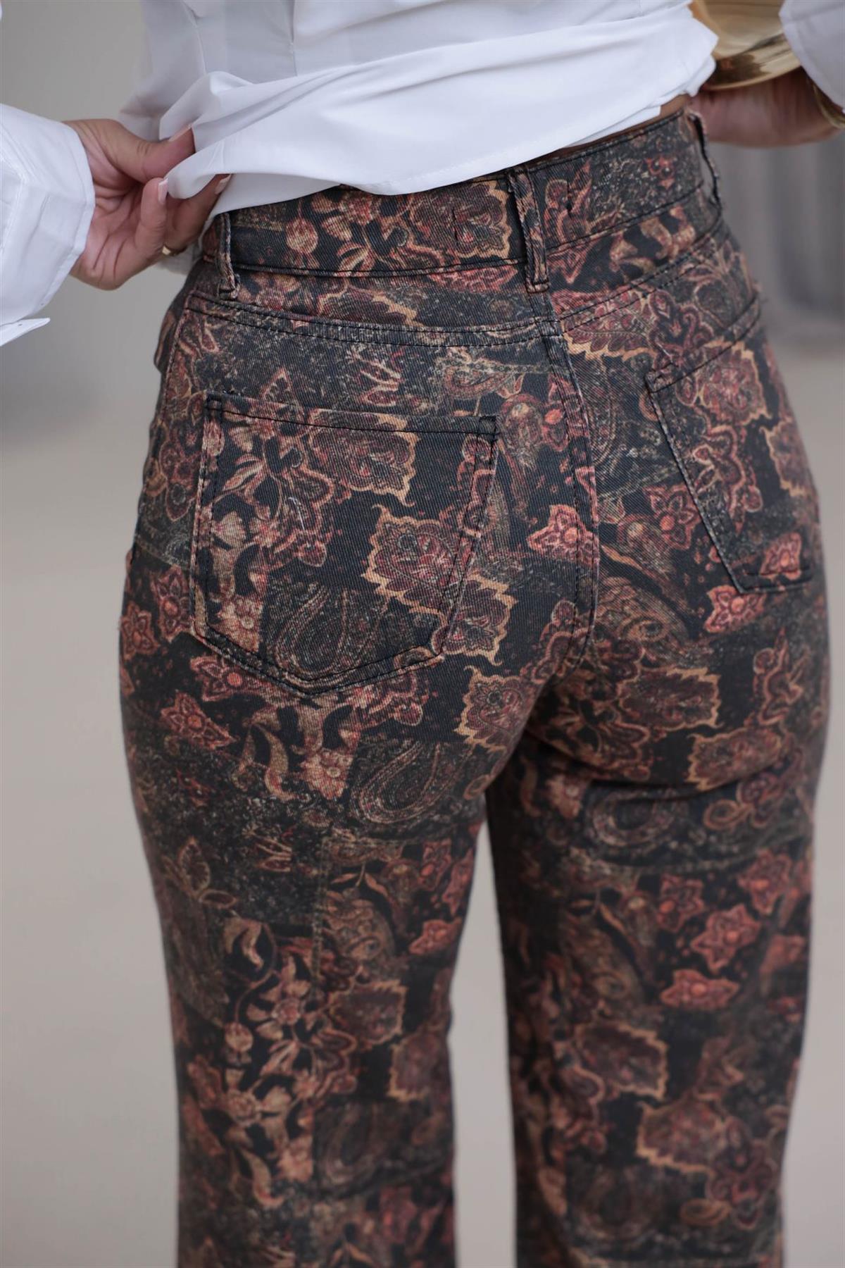 0915 Desenli Yüksek Bel Kot Pantolon DESENLİ