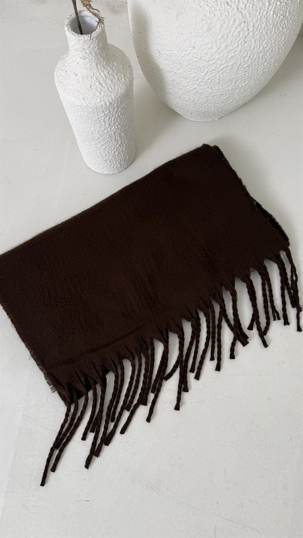 Kaşmir Yün Püsküllü Şal KAHVE