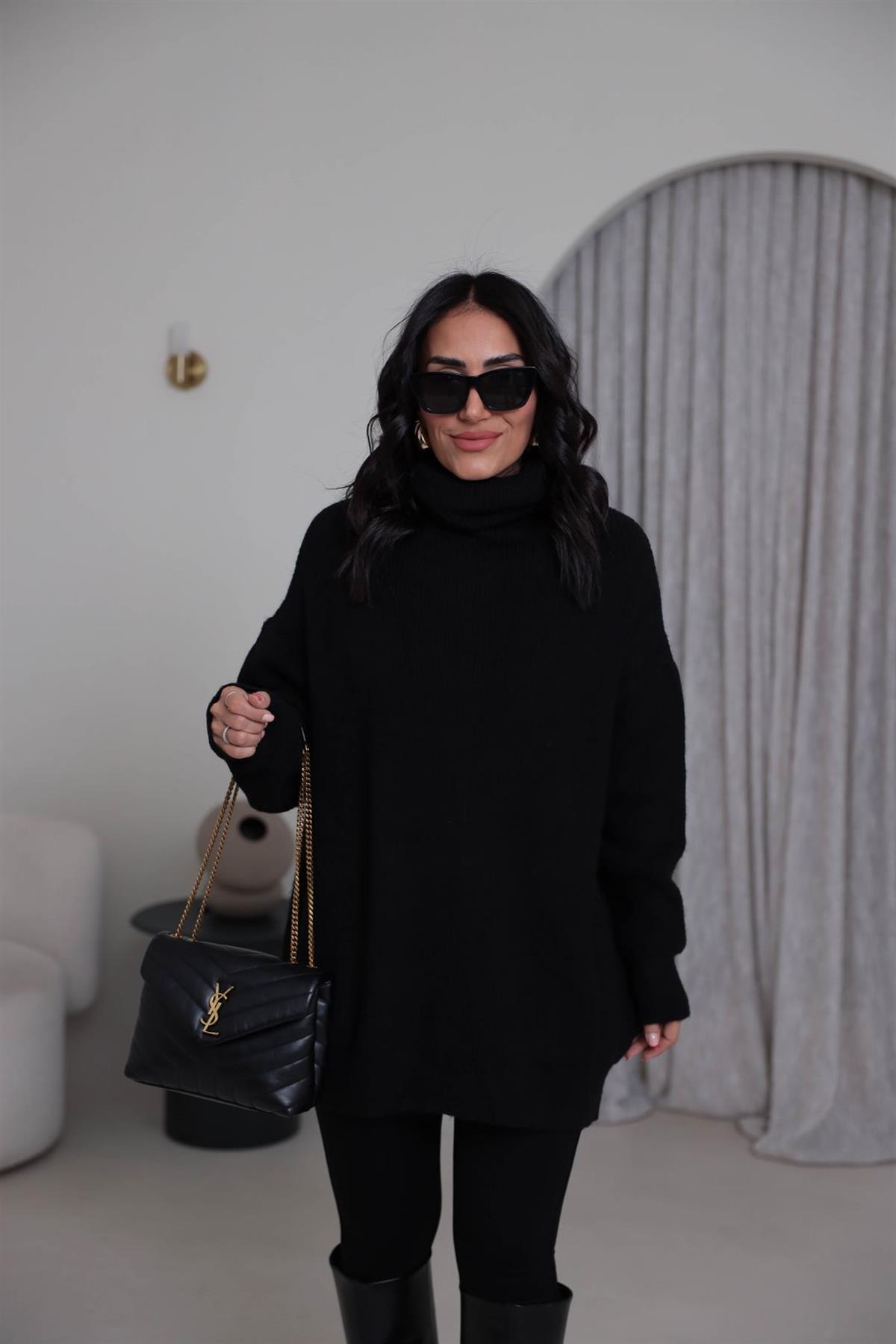 2268 Balıkçı Yaka Uzun Kazak SİYAH