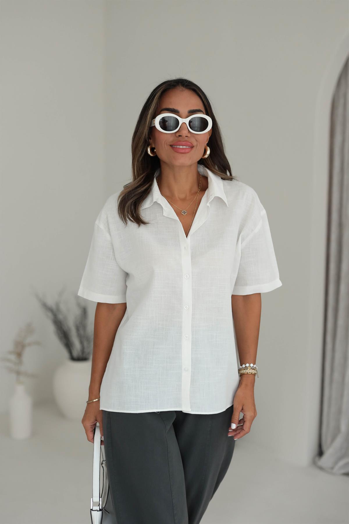 4624Y Keten Kısa Kol Gömlek