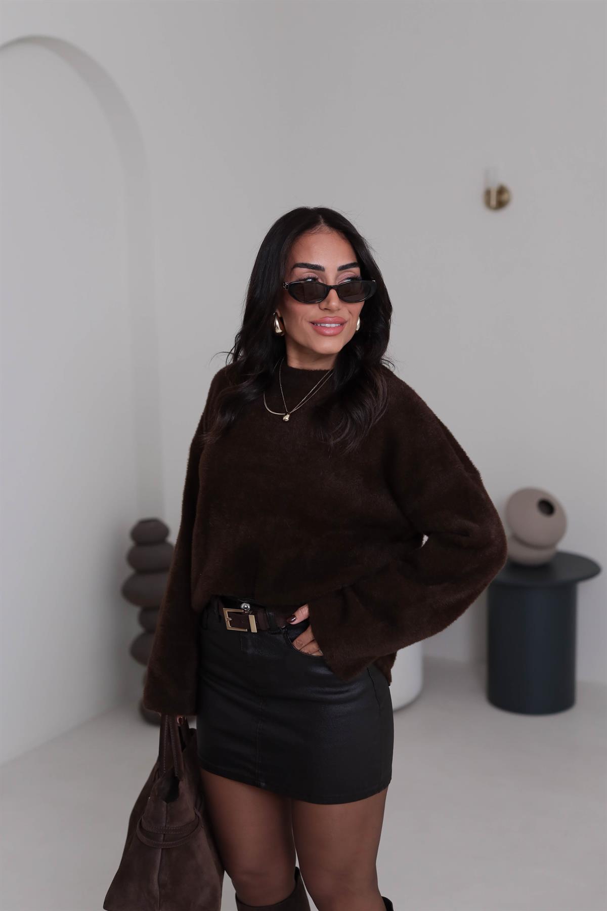 5256 Bisiklet Yaka Angora Triko ACI KAHVE