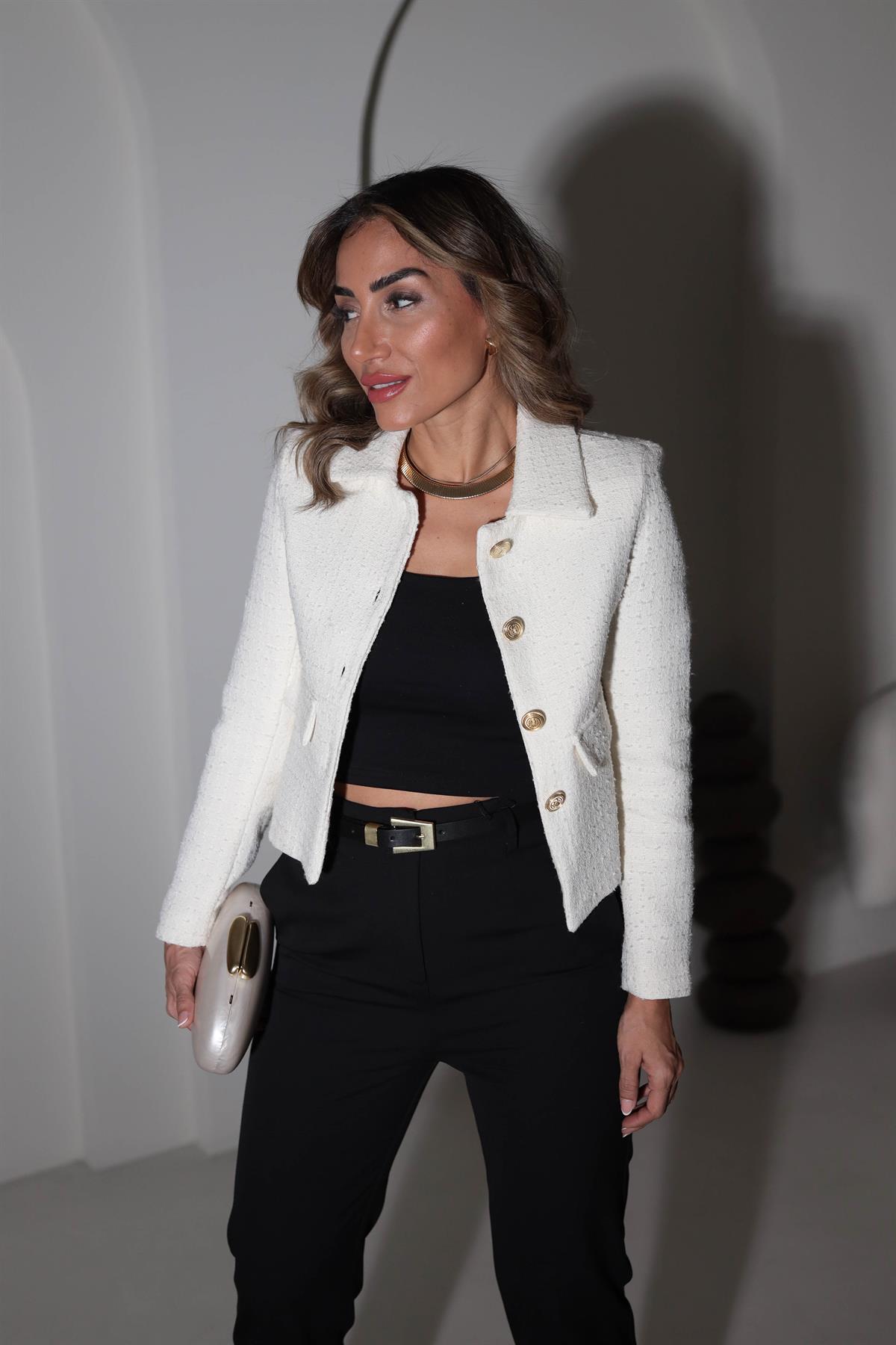 50034 Gold Düğmeli Tüvit Ceket EKRU