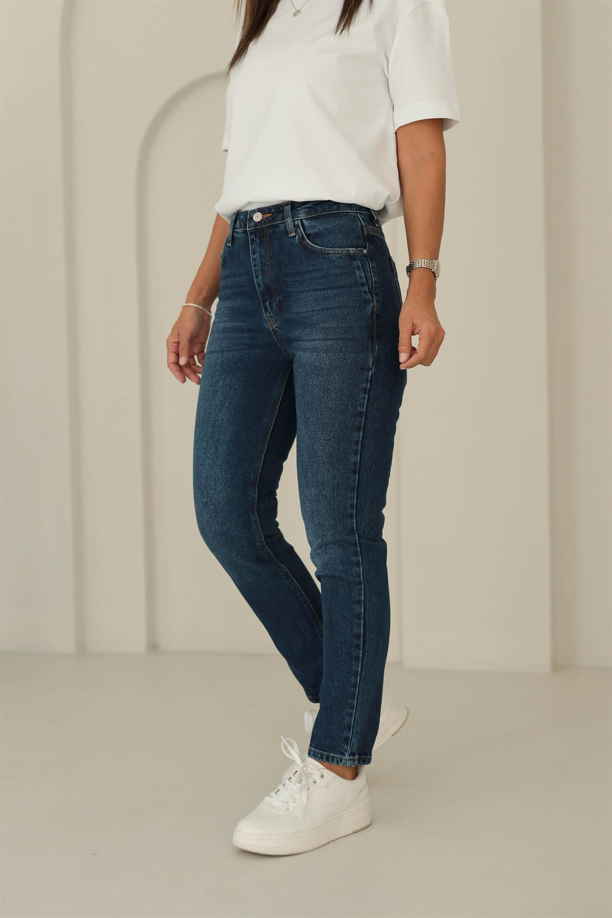 24526 Slim Fit Random Yıkama Jean Pantolon KOYU MAVİ