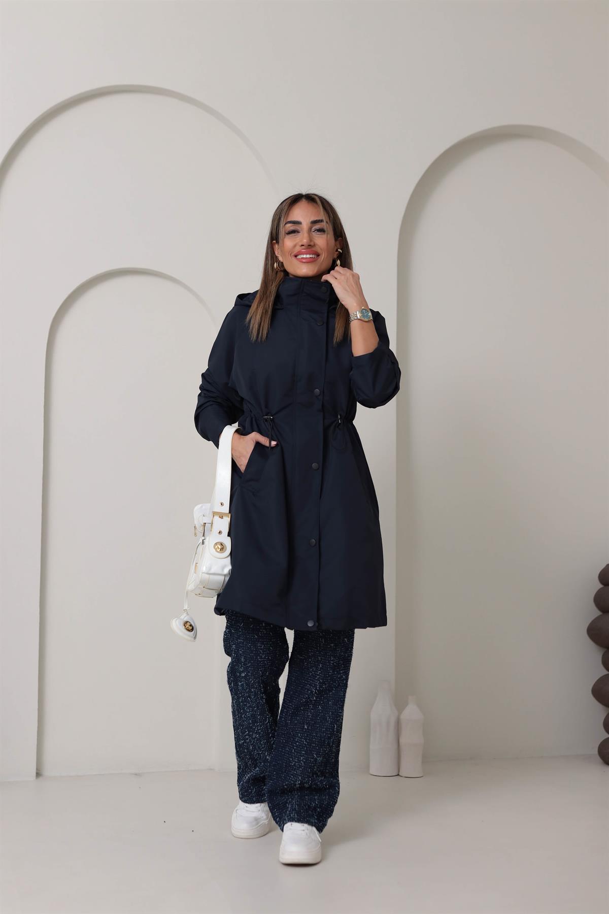 Bel Büzgülü Za Model Yağmurluk LACİVERT