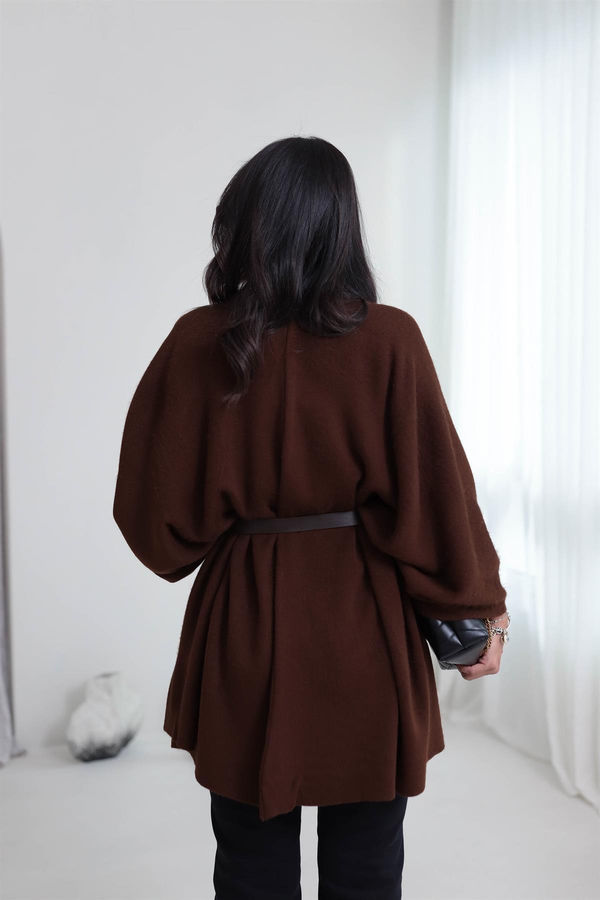 6840 Kemerli Triko Panço Şal KAHVE