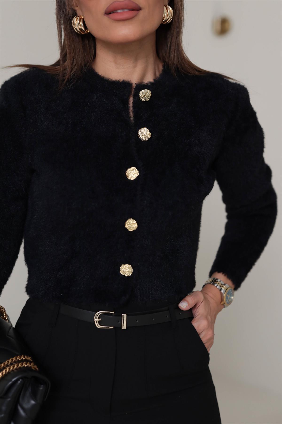 580 Bisiklet Yaka Yumoş Hırka SİYAH