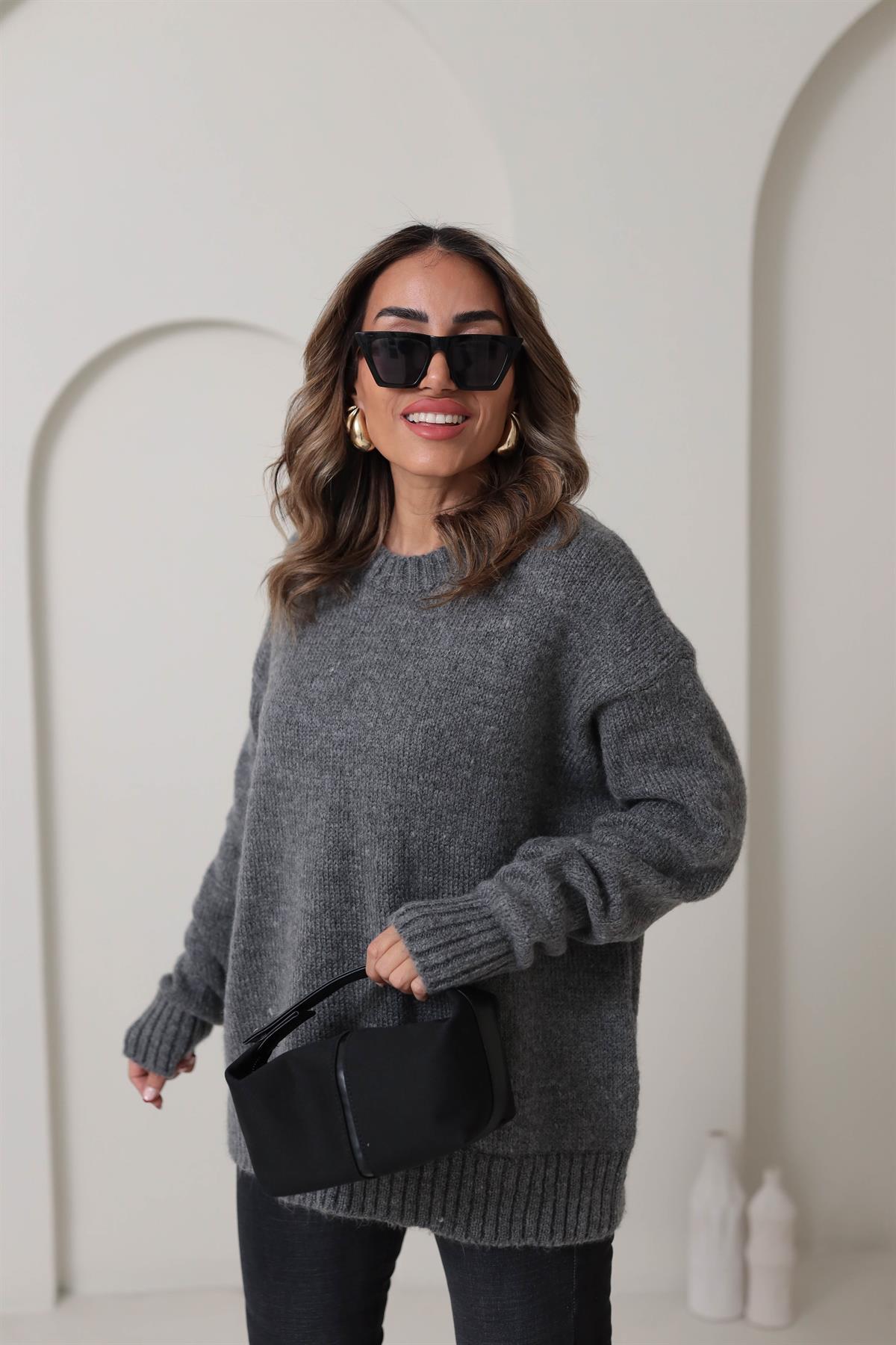 Bisiklet Yaka Dokulu Kazak GRİ