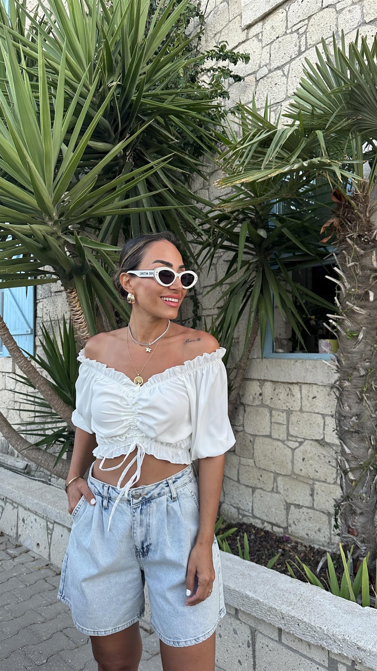 4580 Jessica Kumaş Önü Büzgülü Bluz