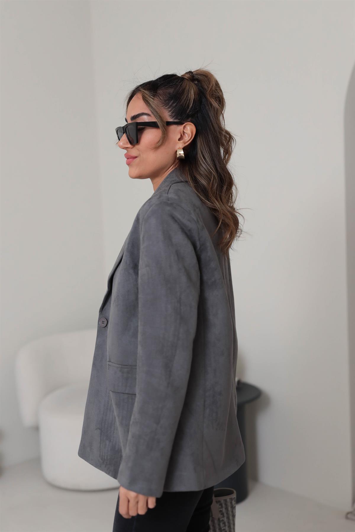 5433 Süet Blazer Ceket GRİ