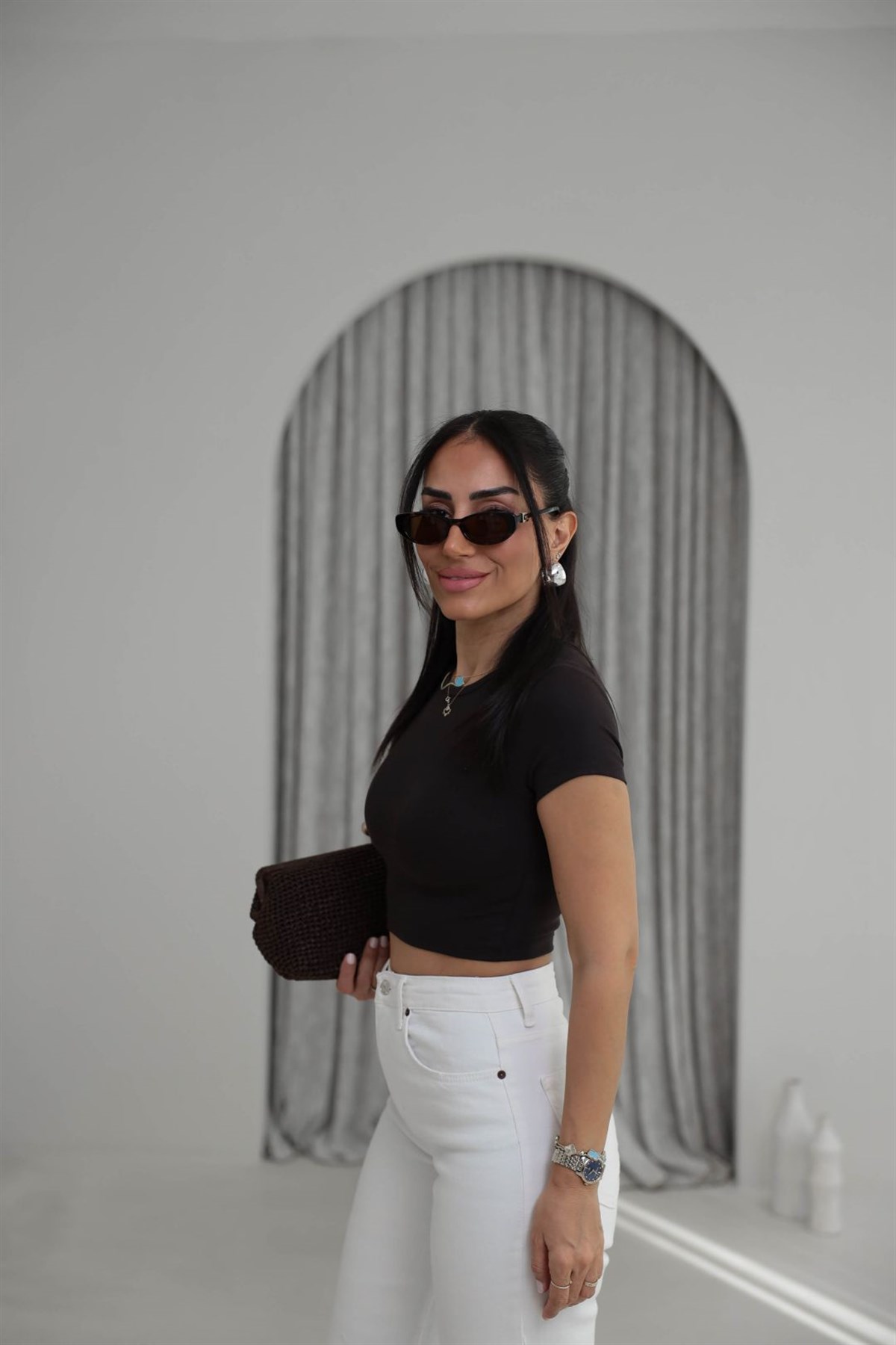 1104 Modal Crop Tshirt KAHVE