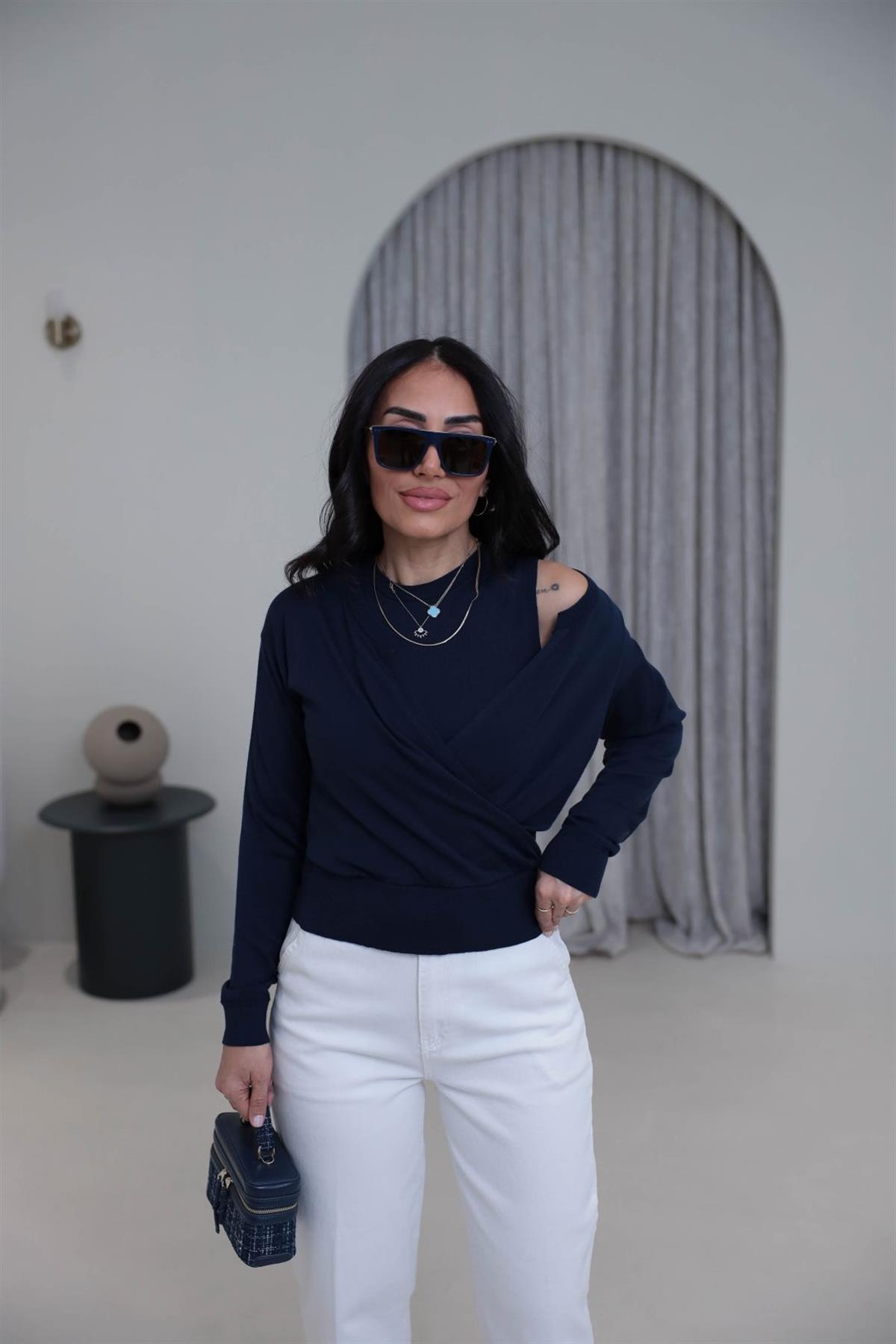 0163 Kruvaze Korsman İkili Takım Triko LACİVERT