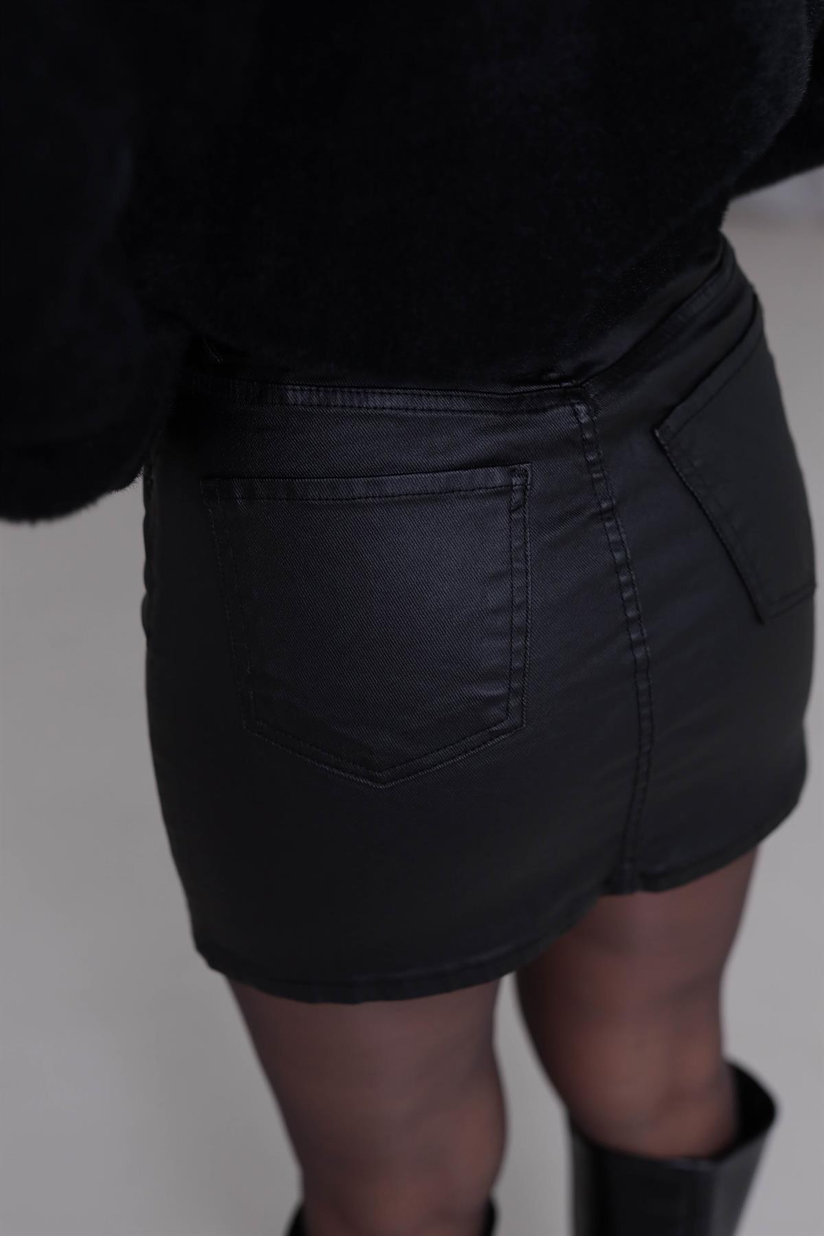 1676 Za Mumlu Mini Etek SİYAH