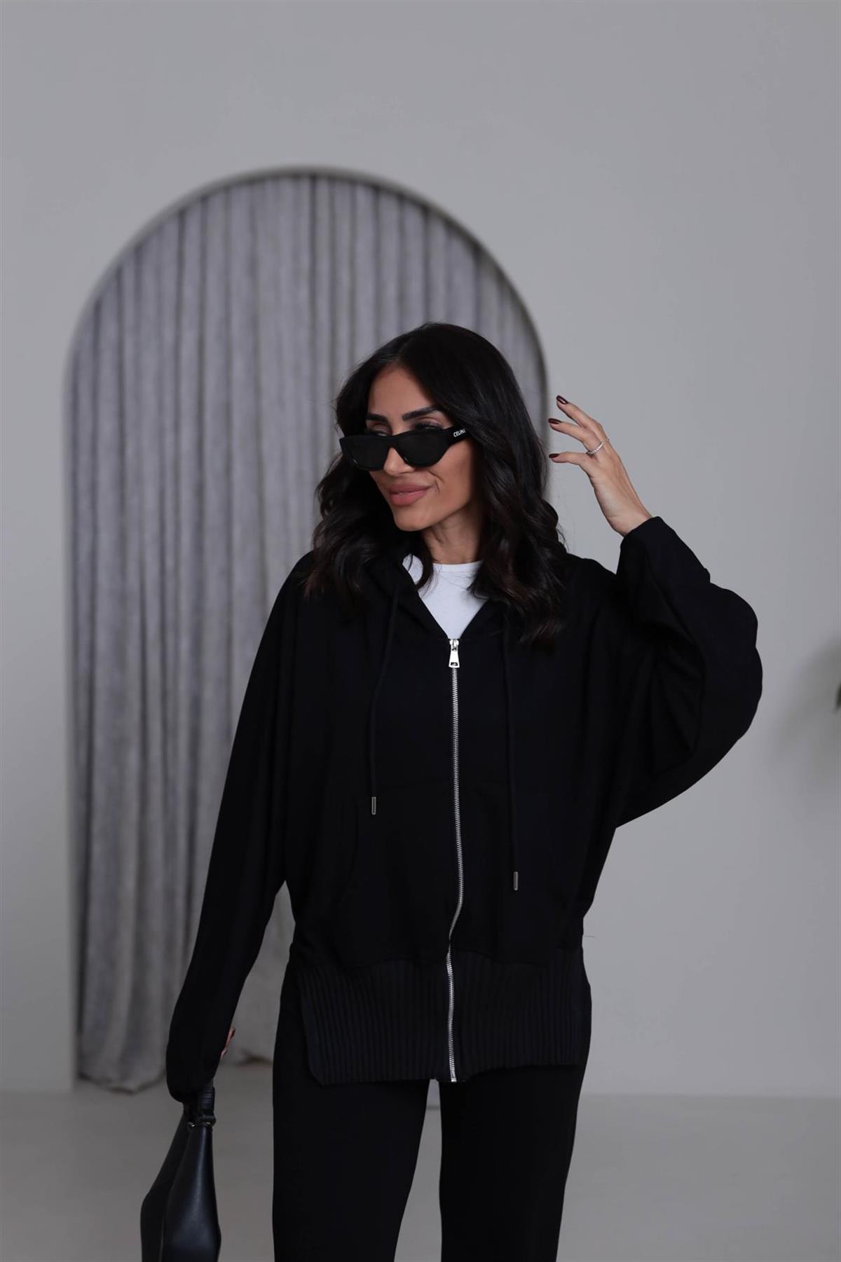 4038 Ribana Detay Fermuarlı Takım SİYAH