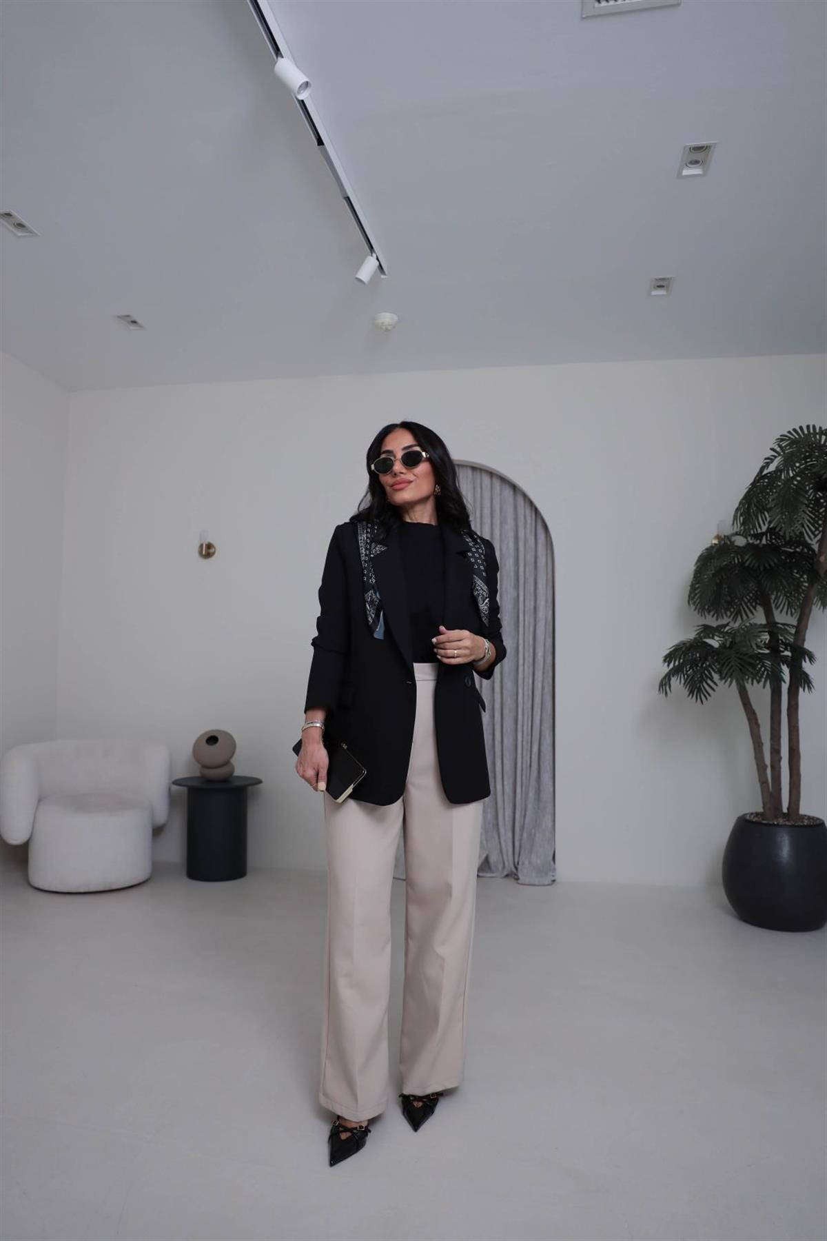 7665 Fular Detaylı Blazer Ceket SİYAH