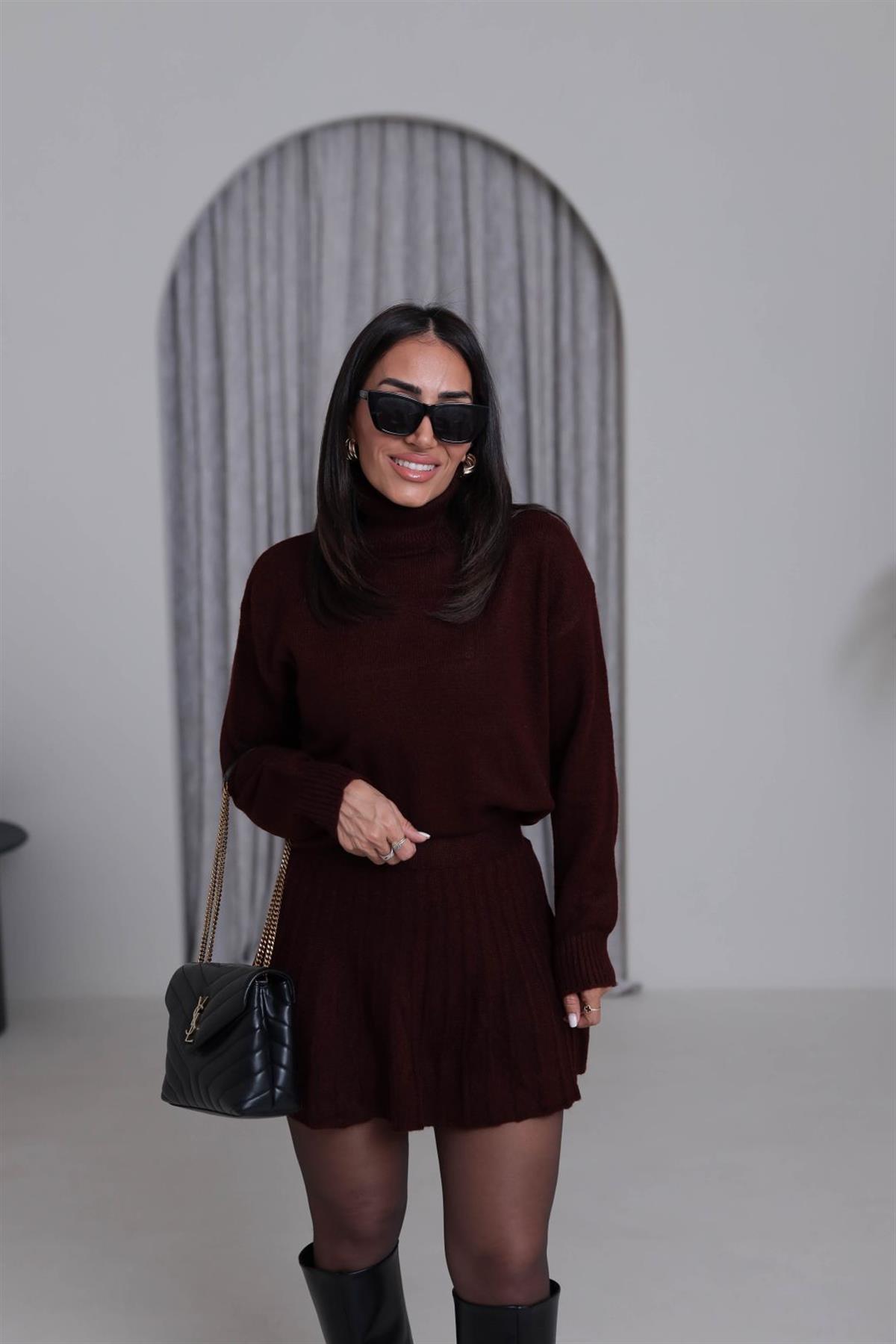 5139K Balıkçı Yaka Etekli Triko Takım BORDO