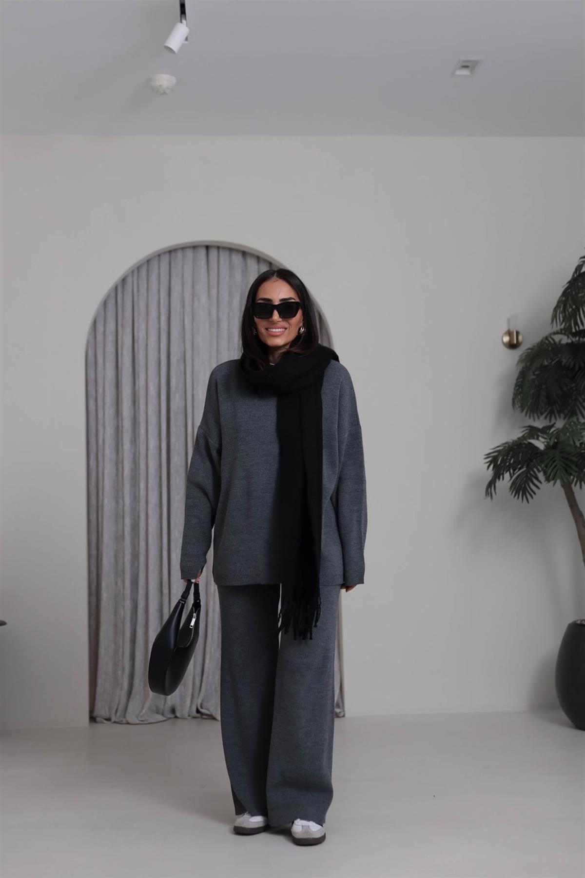 0316 Düz Basic Triko Takım ANTRASİT