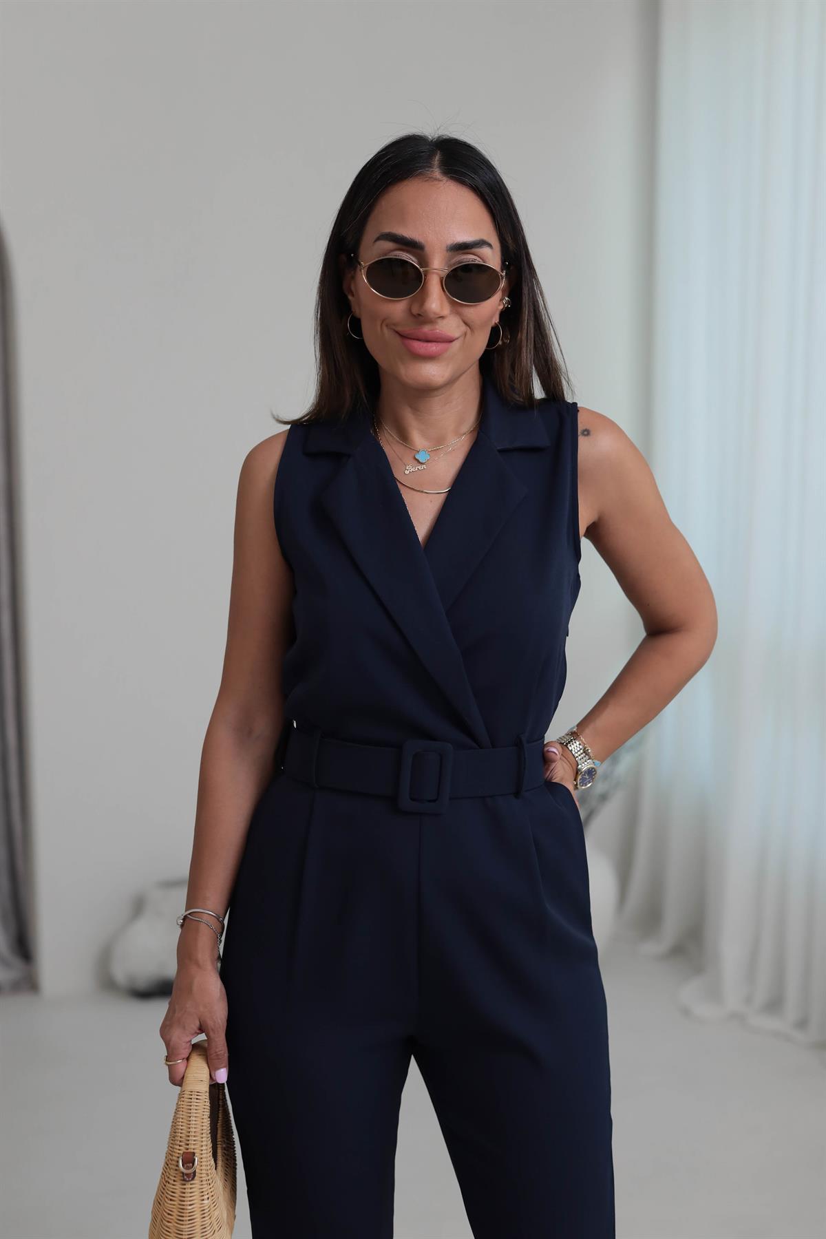 062 Kolsuz Kruvaze Kemerli Tulum LACİVERT