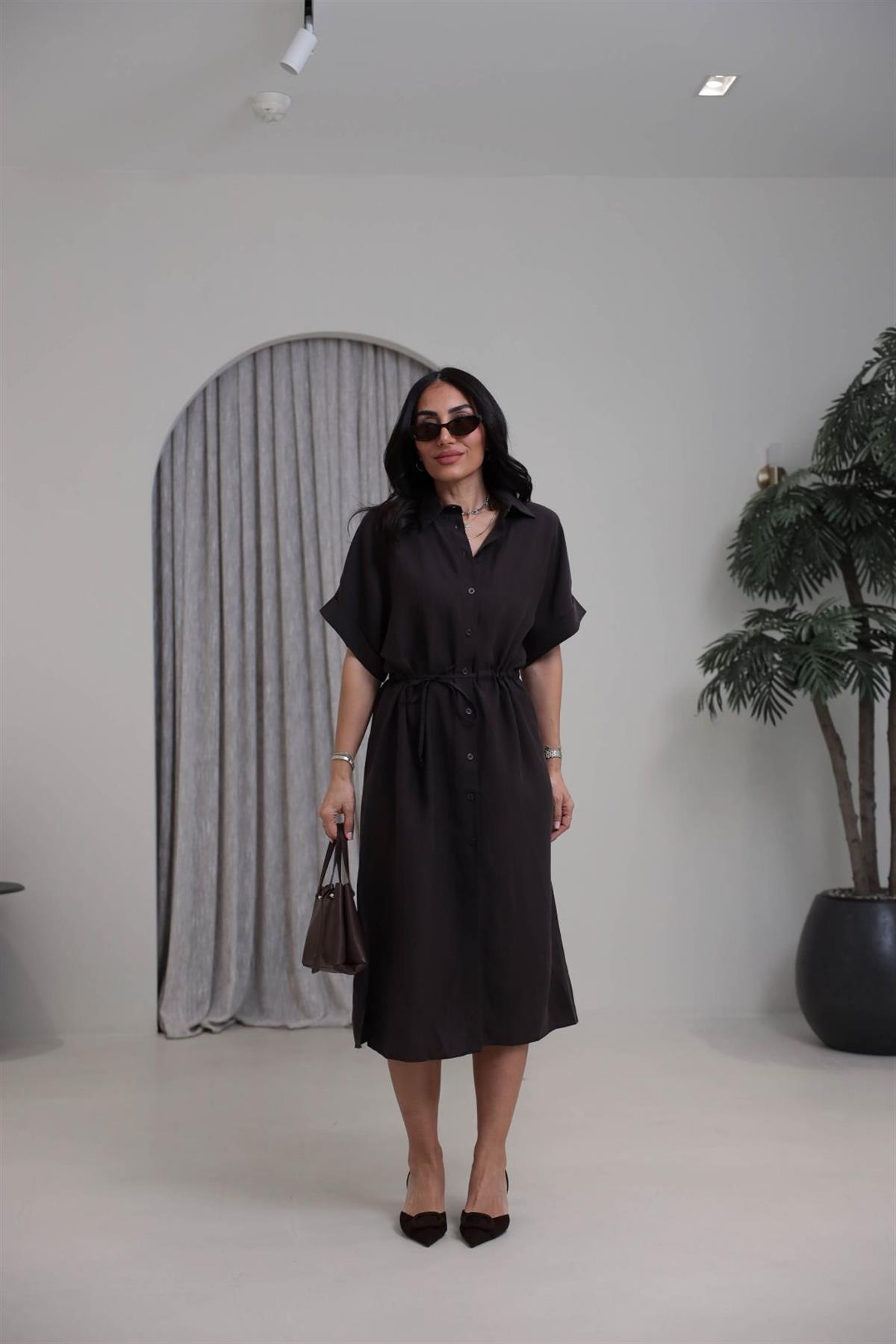 1003 Massi Tencel Gömlek Elbise KAHVE